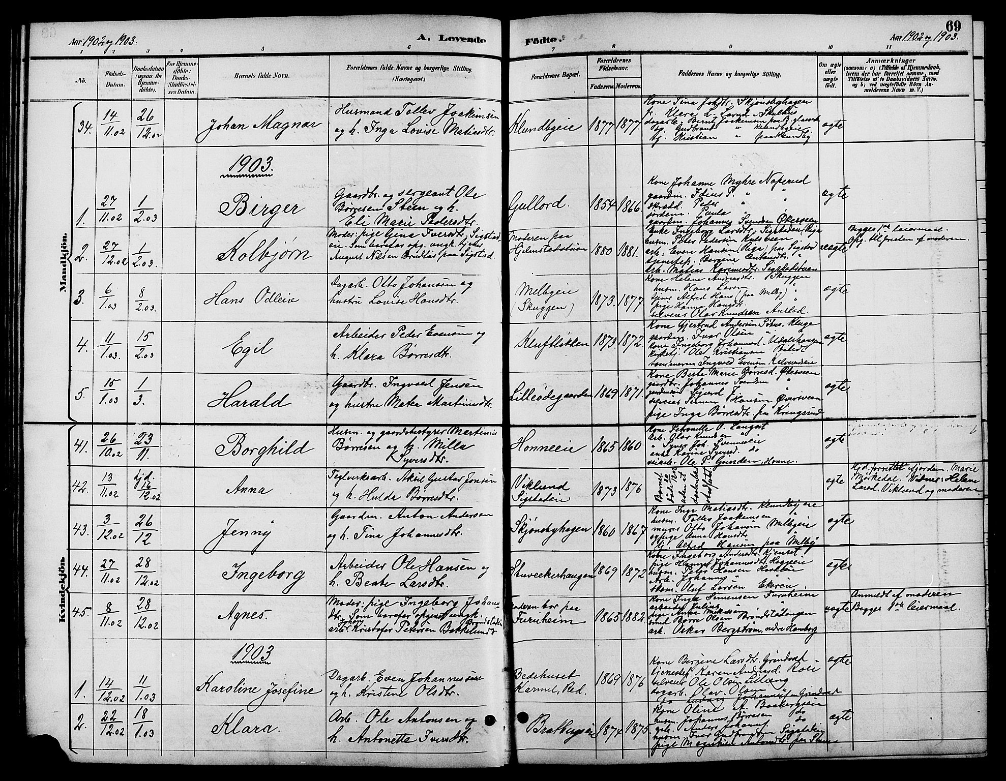 Biri prestekontor, SAH/PREST-096/H/Ha/Hab/L0004: Parish register (copy) no. 4, 1892-1909, p. 69