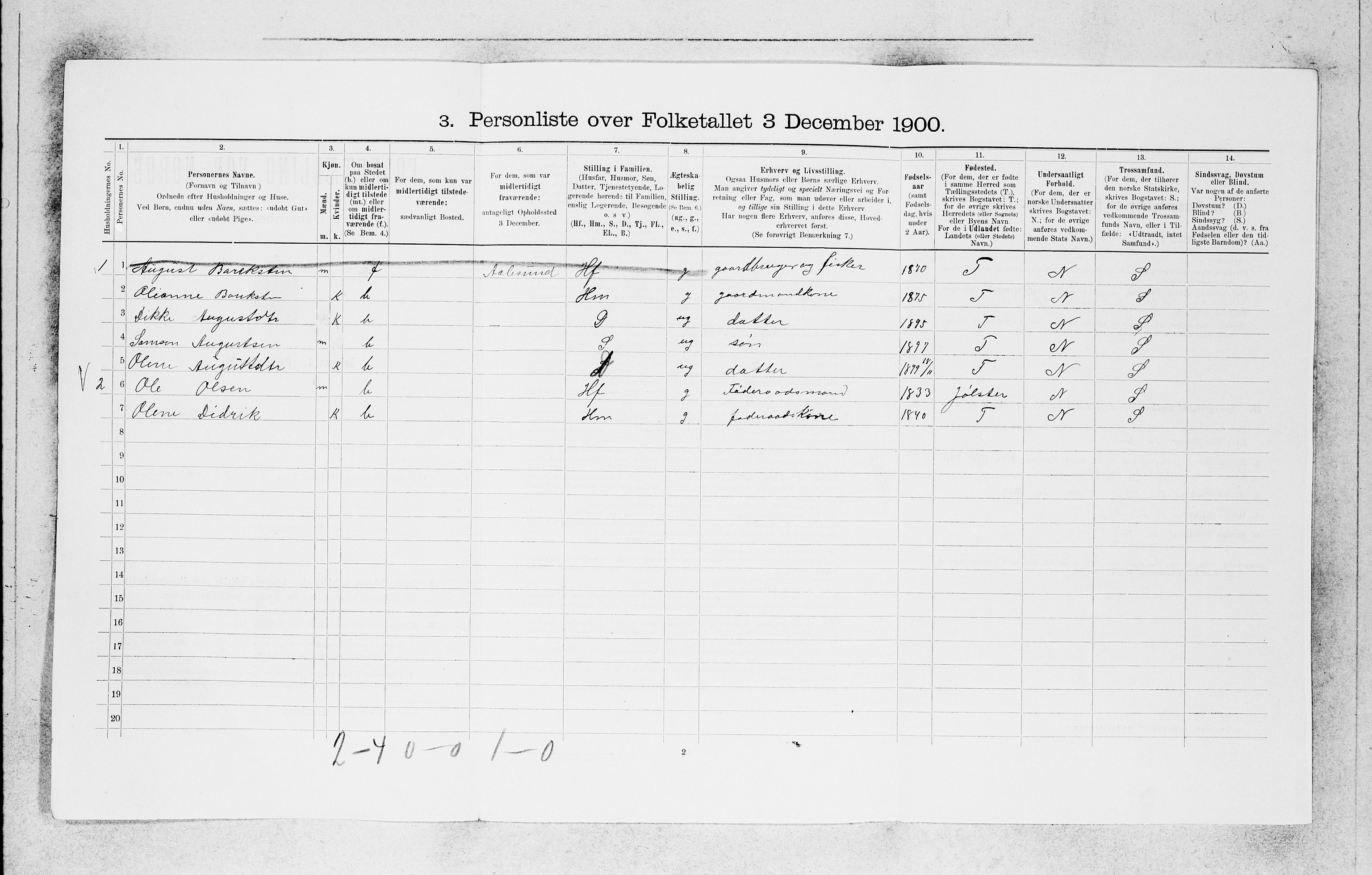 SAB, 1900 census for Kinn, 1900, p. 1219