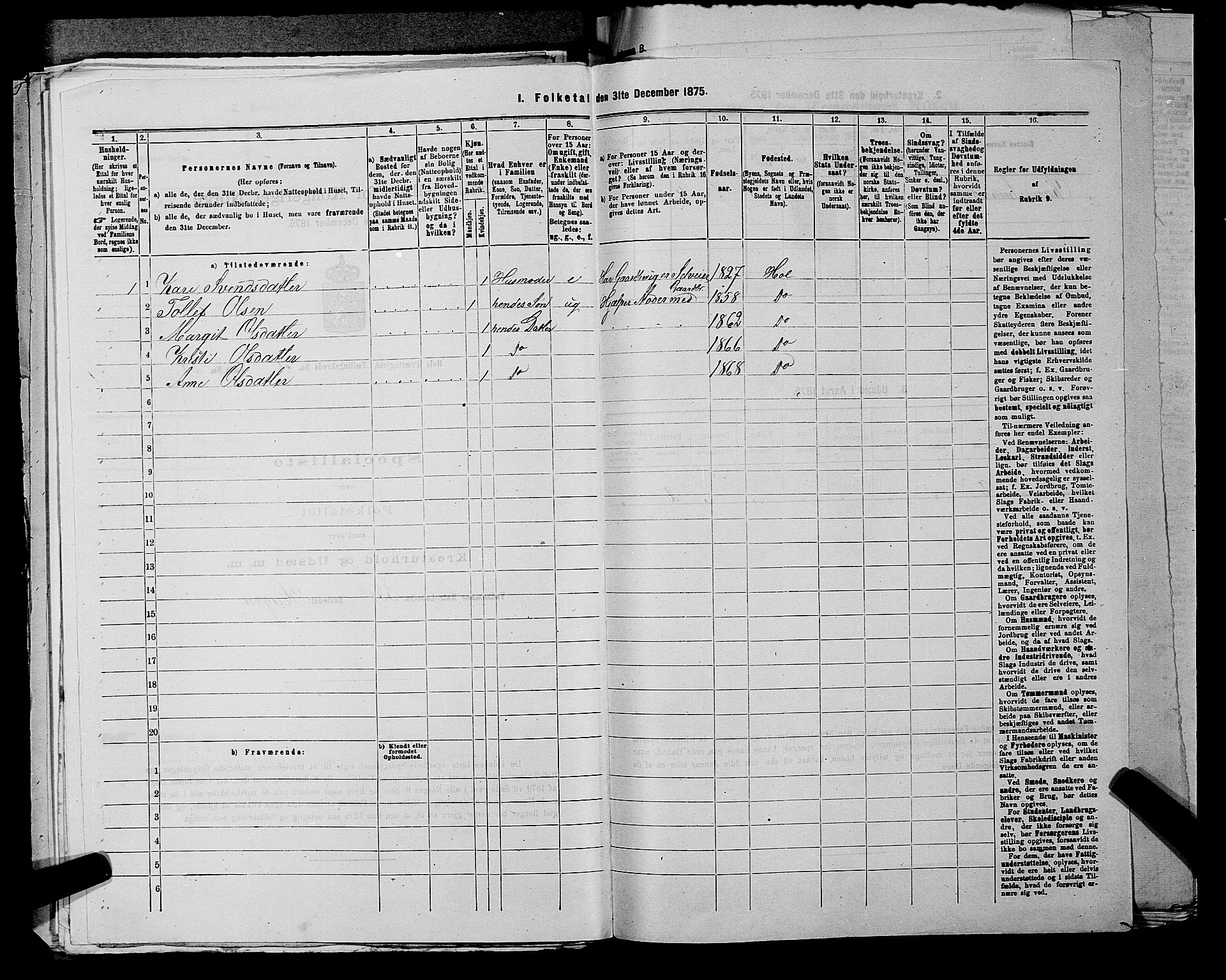 SAKO, 1875 census for 0620P Hol, 1875, p. 427