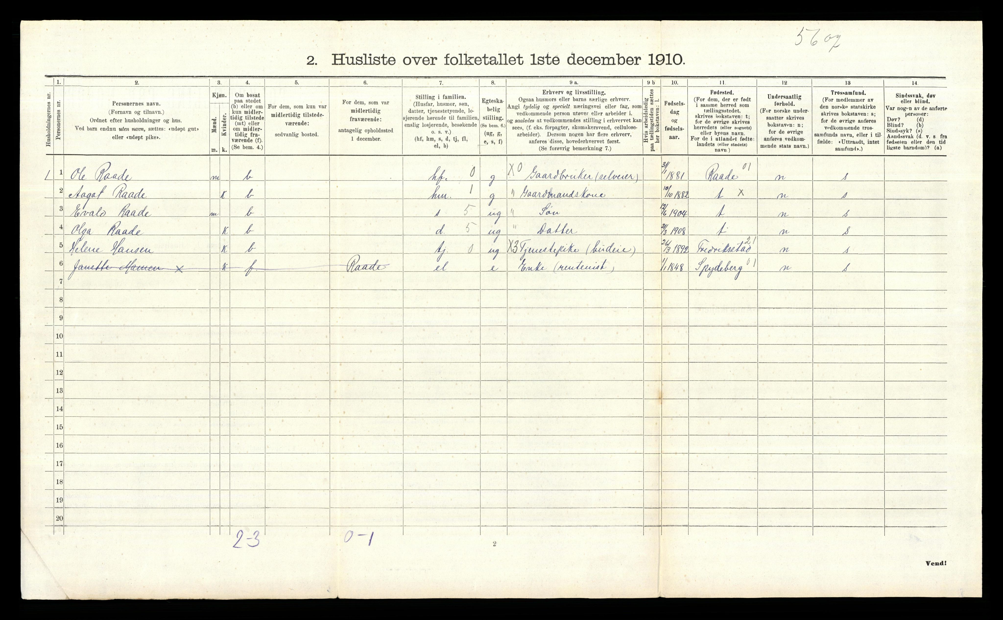 RA, 1910 census for Rygge, 1910, p. 441