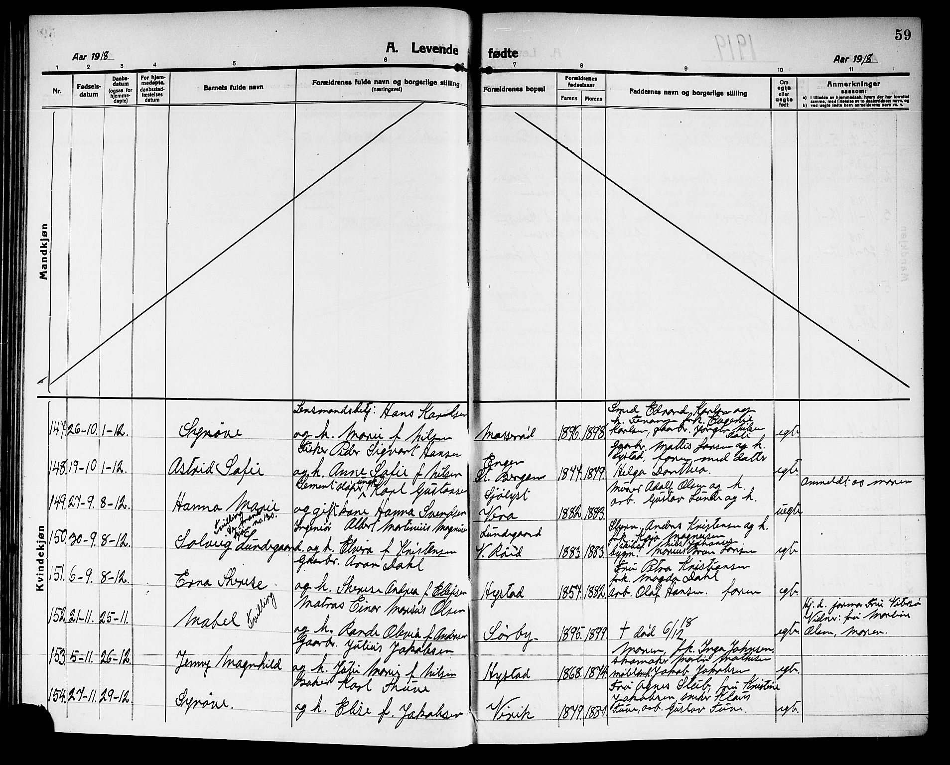 Sandar kirkebøker, AV/SAKO-A-243/G/Ga/L0003: Parish register (copy) no. 3, 1916-1922, p. 59