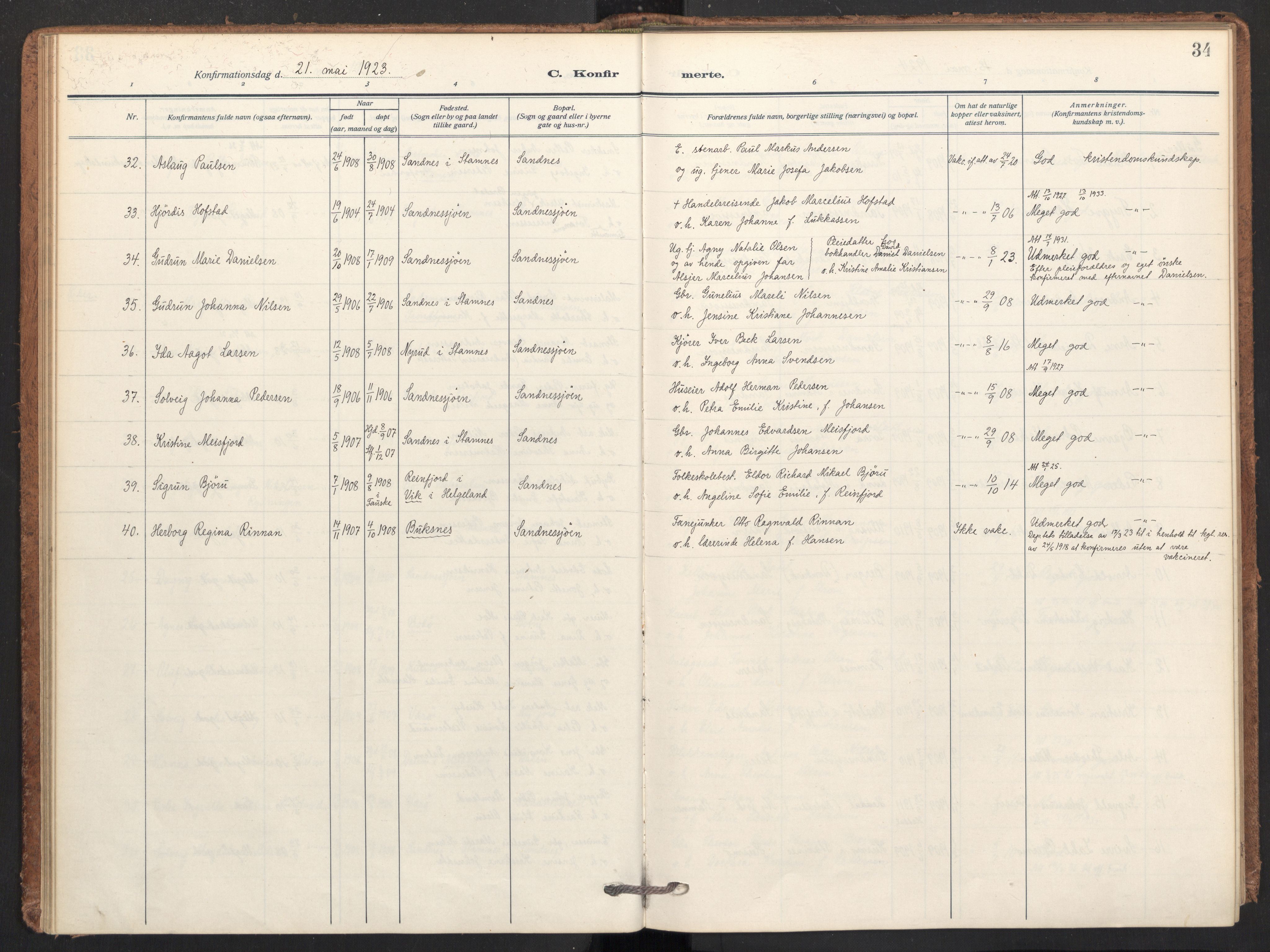 Ministerialprotokoller, klokkerbøker og fødselsregistre - Nordland, AV/SAT-A-1459/831/L0473: Parish register (official) no. 831A04, 1909-1934, p. 34