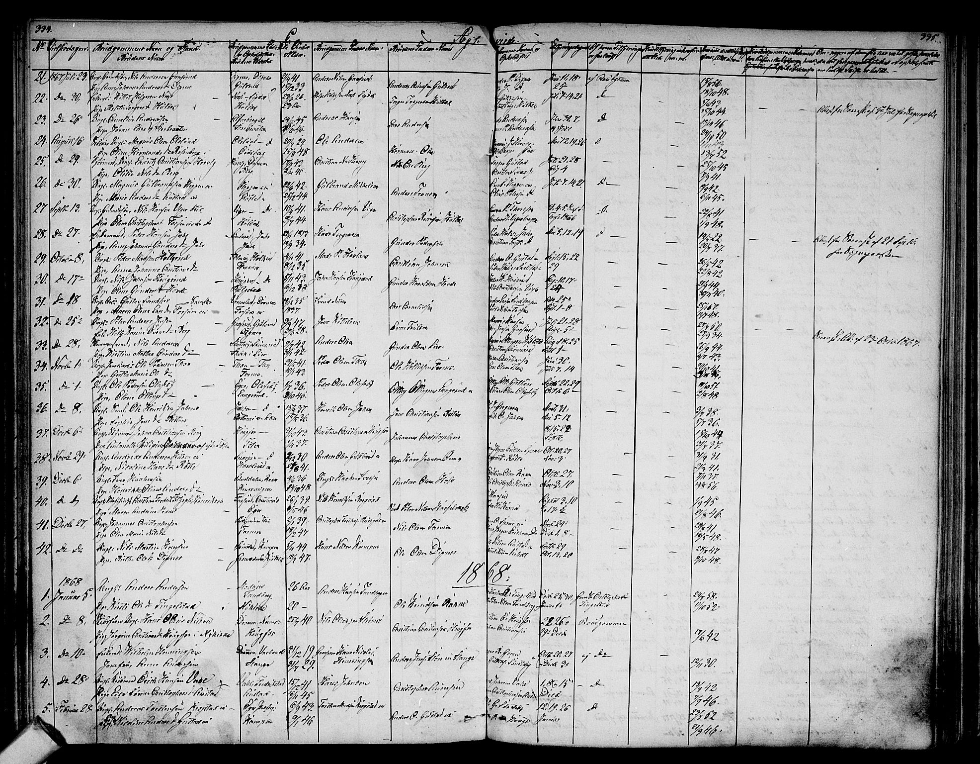 Modum kirkebøker, SAKO/A-234/G/Ga/L0006: Parish register (copy) no. I 6, 1854-1868, p. 334-335