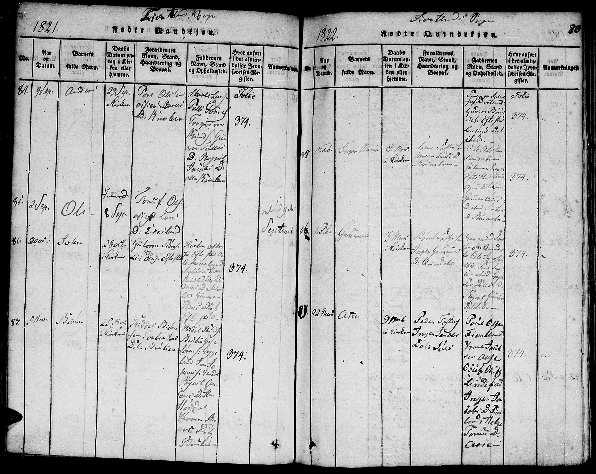 Hægebostad sokneprestkontor, AV/SAK-1111-0024/F/Fa/Faa/L0002: Parish register (official) no. A 2 /3, 1816-1825, p. 80