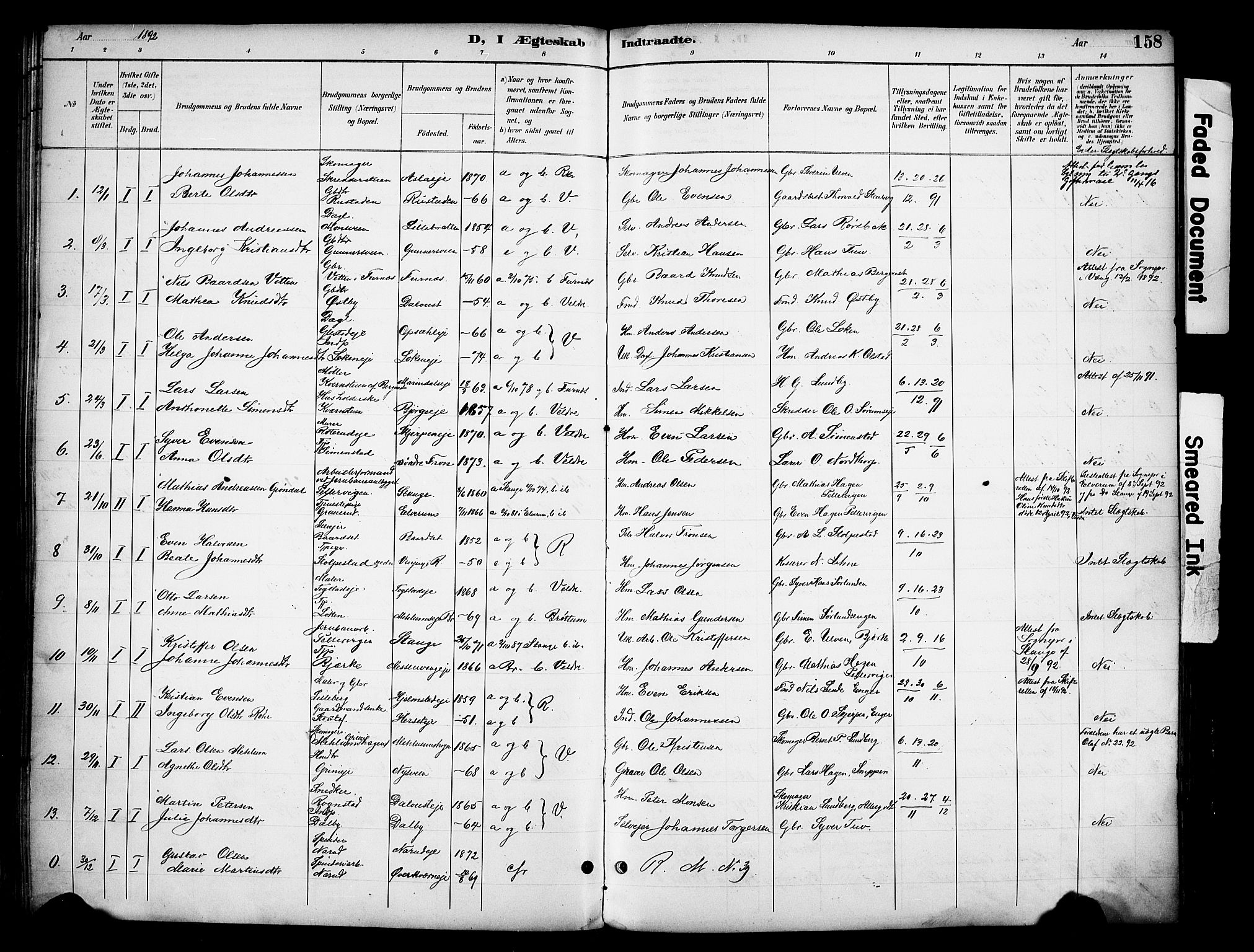 Ringsaker prestekontor, AV/SAH-PREST-014/K/Ka/L0016: Parish register (official) no. 16, 1891-1904, p. 158