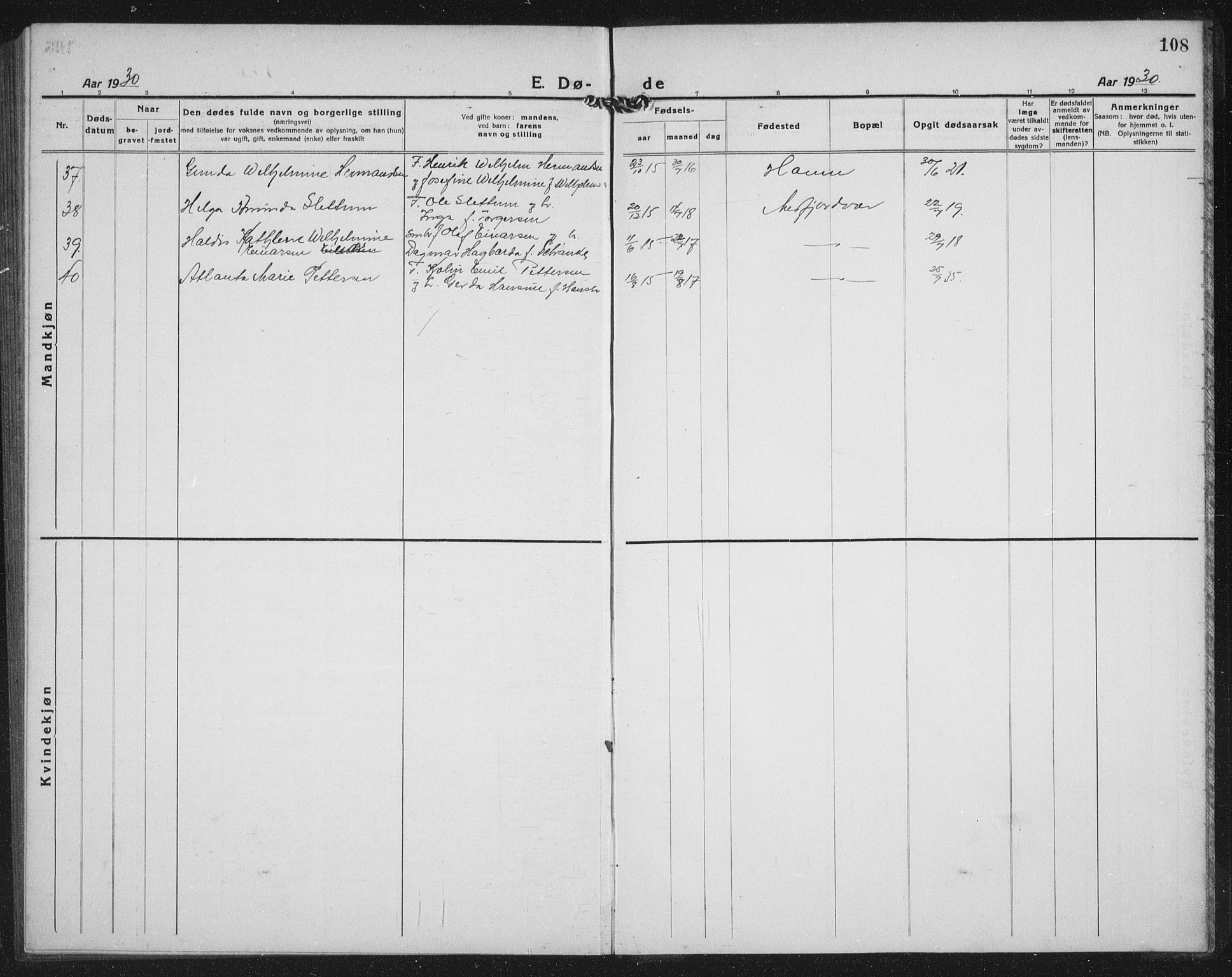 Berg sokneprestkontor, AV/SATØ-S-1318/G/Ga/Gab/L0014klokker: Parish register (copy) no. 14, 1922-1933, p. 108