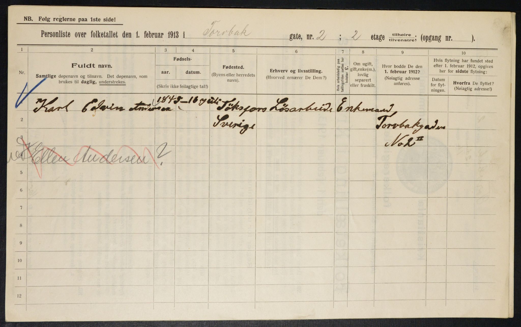 OBA, Municipal Census 1913 for Kristiania, 1913, p. 114992