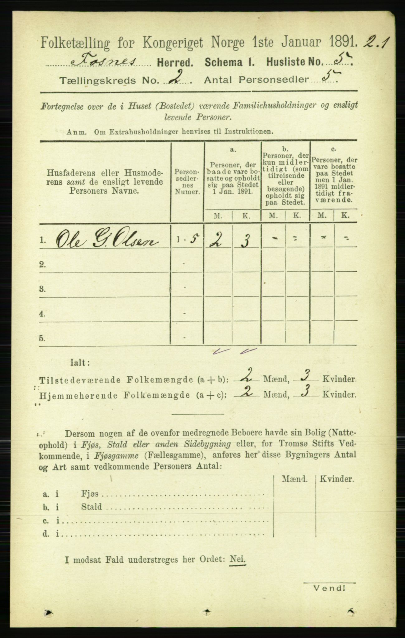 RA, 1891 census for 1748 Fosnes, 1891, p. 369