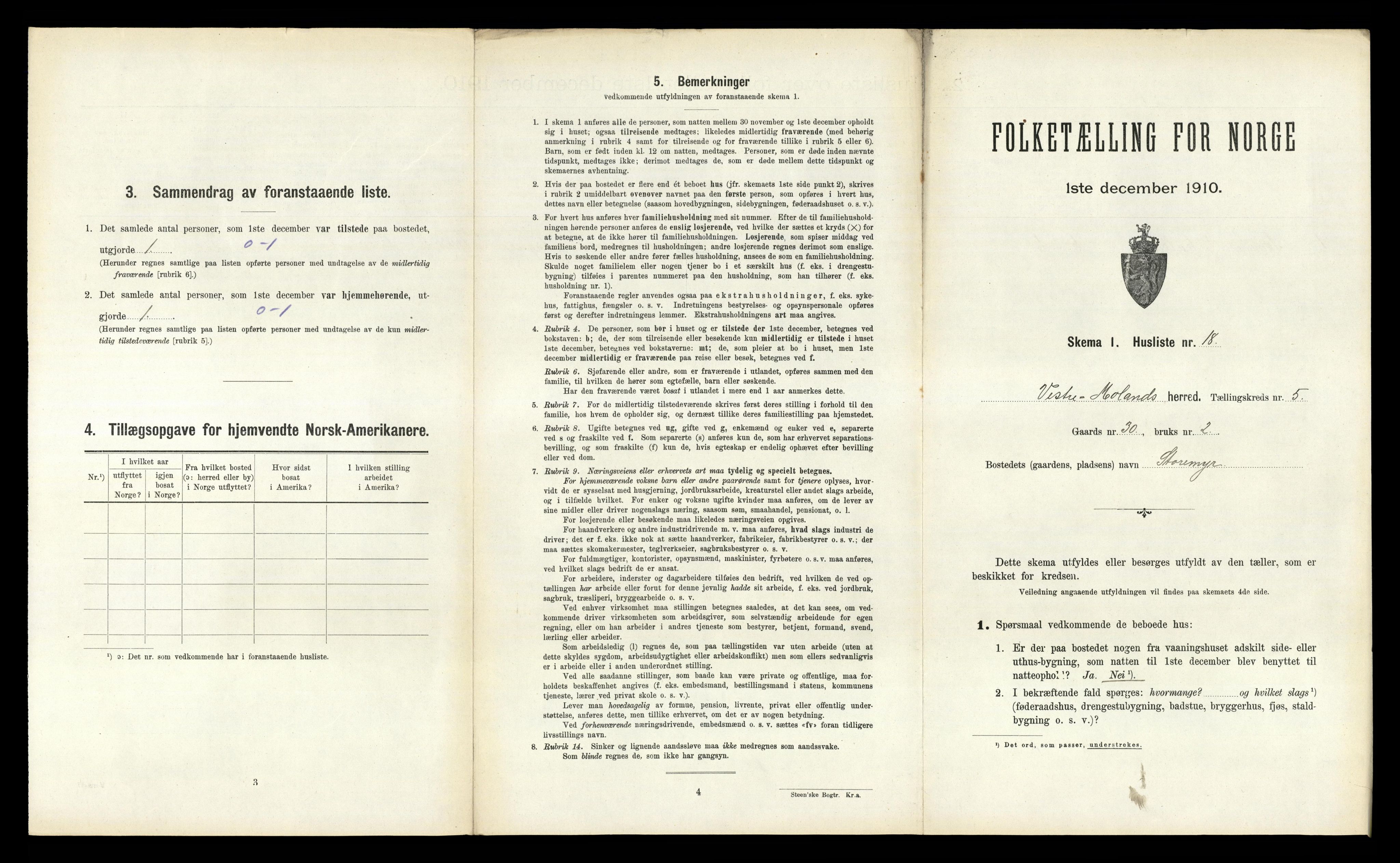 RA, 1910 census for Vestre Moland, 1910, p. 646