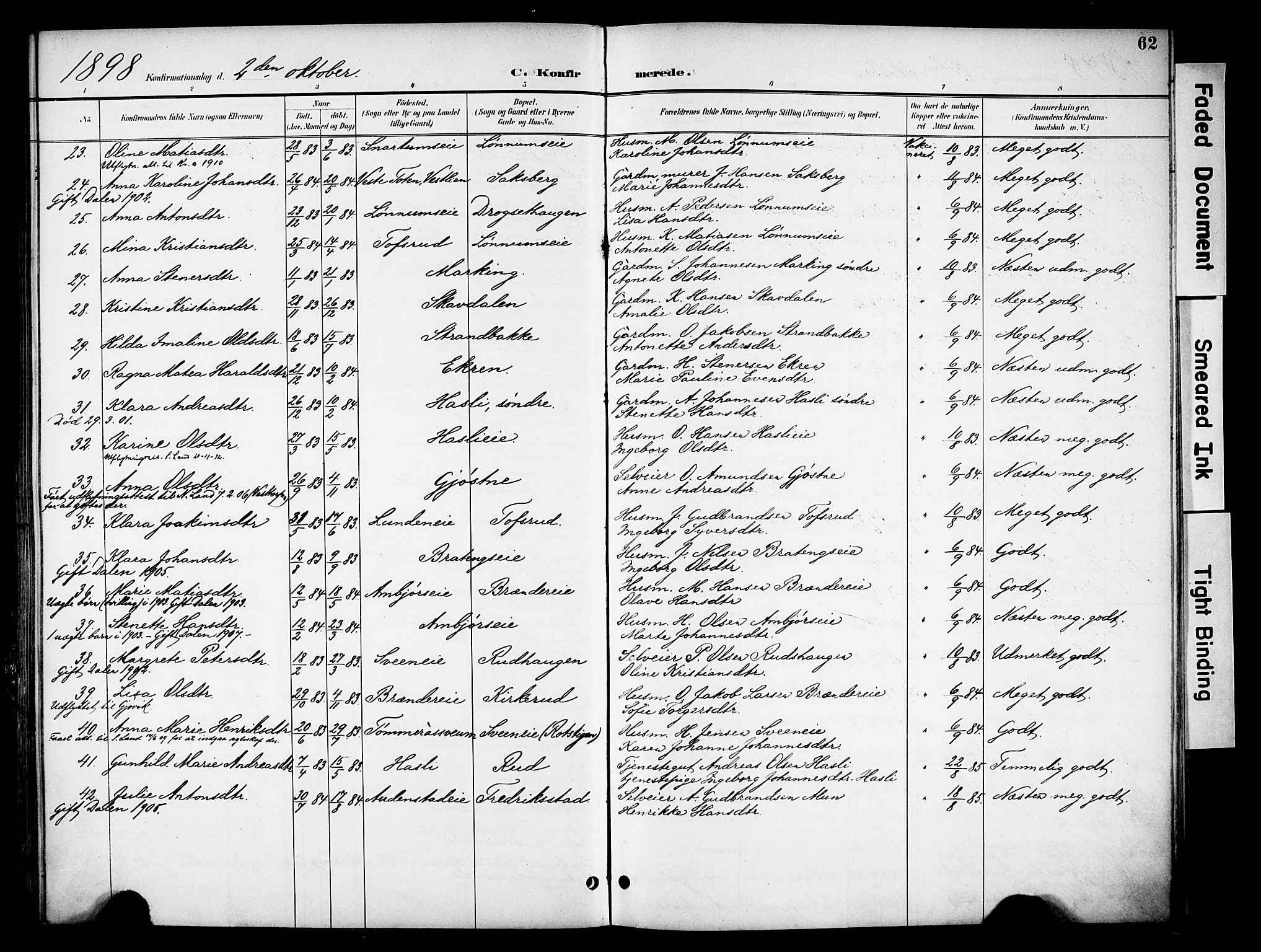 Biri prestekontor, AV/SAH-PREST-096/H/Ha/Haa/L0008: Parish register (official) no. 8, 1894-1901, p. 62