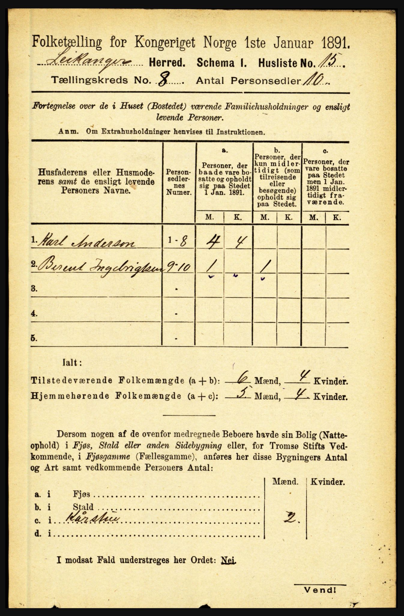 RA, 1891 census for 1419 Leikanger, 1891, p. 1574