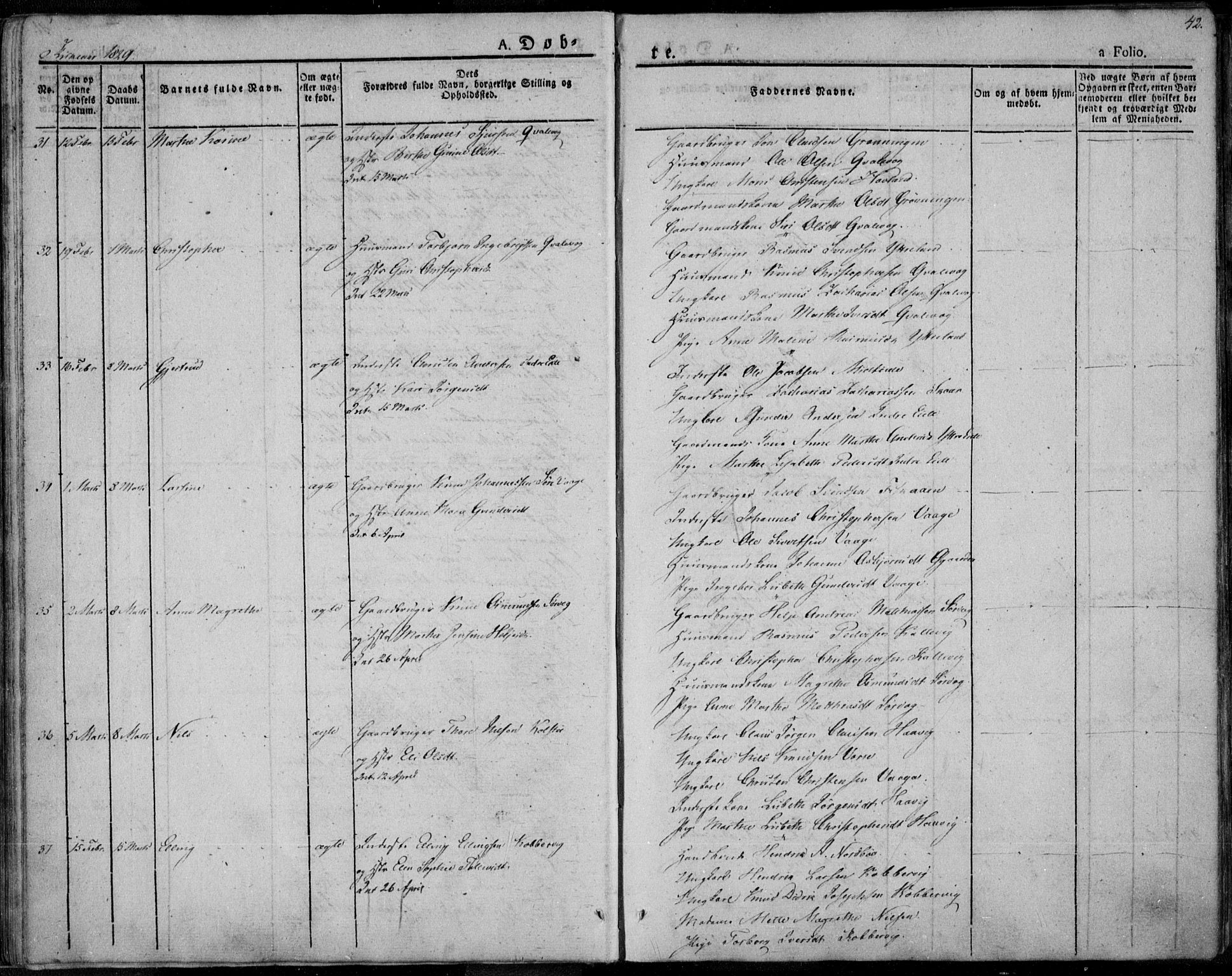 Avaldsnes sokneprestkontor, SAST/A -101851/H/Ha/Haa/L0005: Parish register (official) no. A 5.1, 1825-1841, p. 42