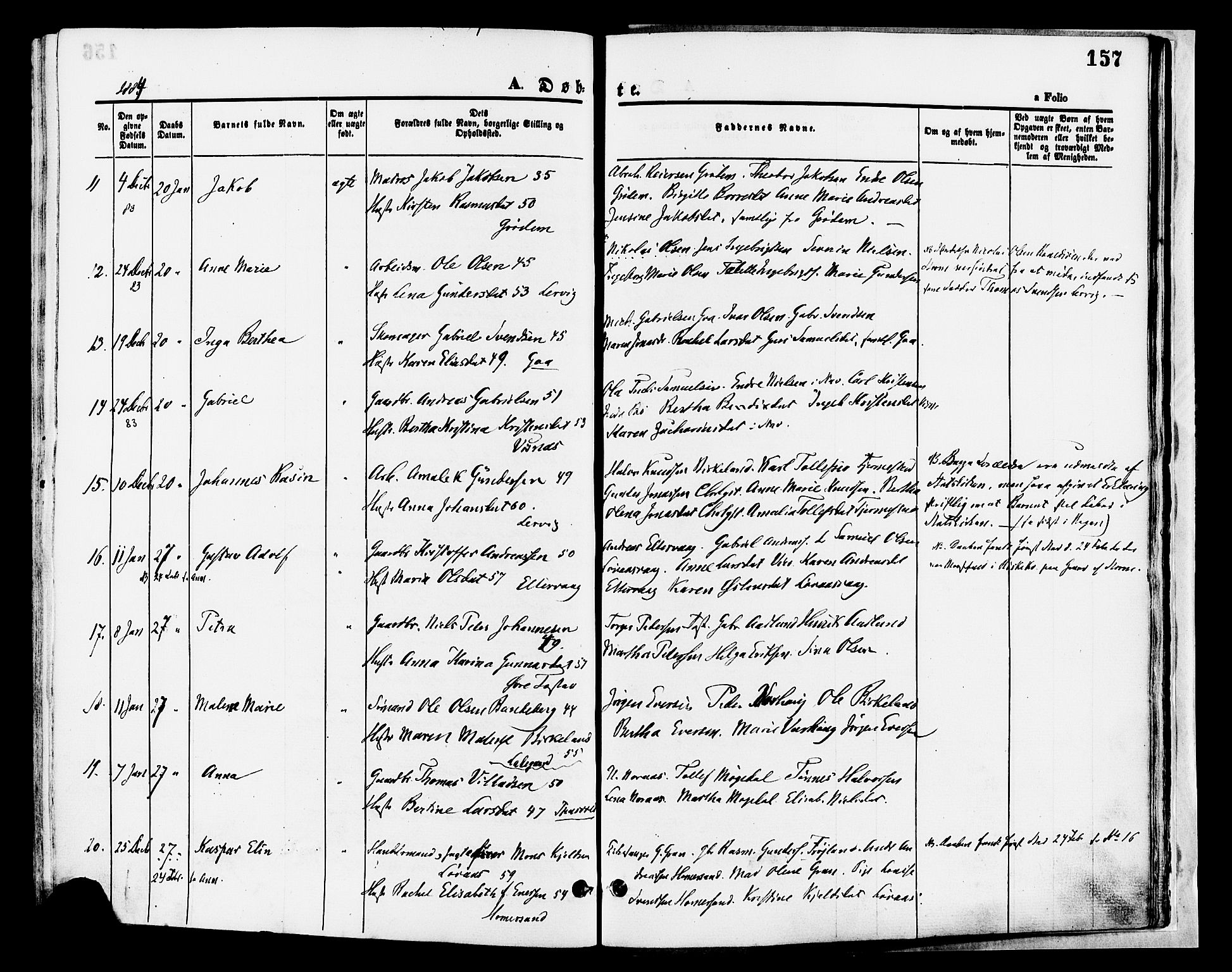 Hetland sokneprestkontor, SAST/A-101826/30/30BA/L0008: Parish register (official) no. A 8, 1877-1884, p. 157