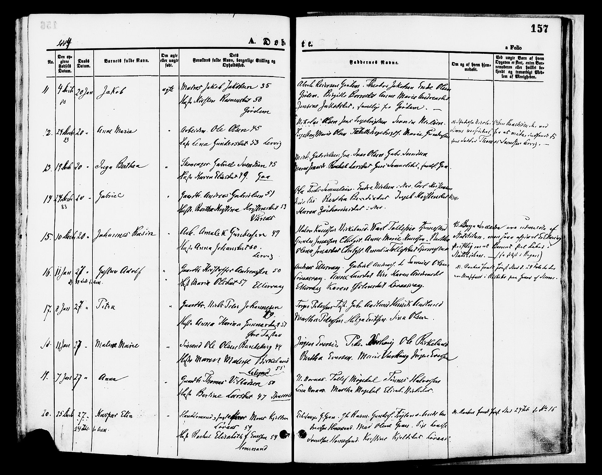 Hetland sokneprestkontor, AV/SAST-A-101826/30/30BA/L0008: Parish register (official) no. A 8, 1877-1884, p. 157