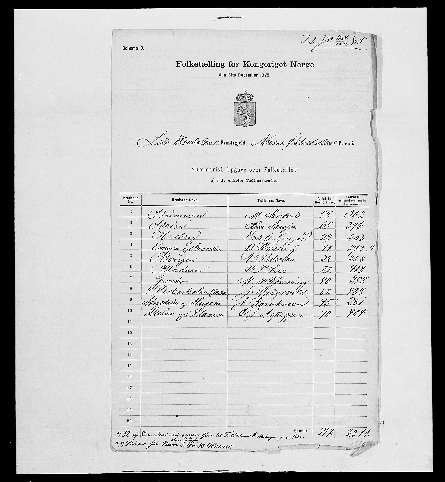 SAH, 1875 census for 0438P Lille Elvedalen, 1875, p. 13