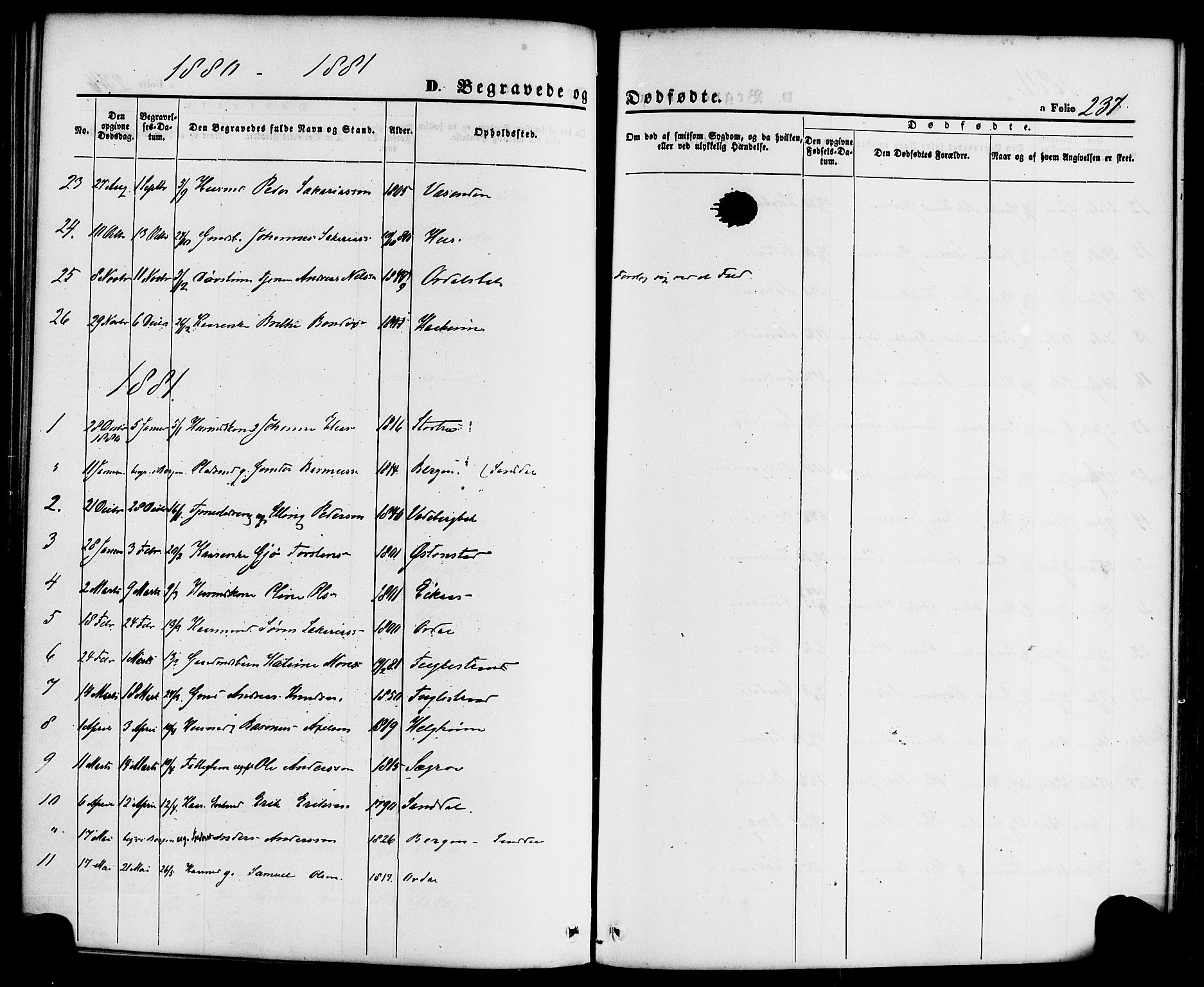 Jølster sokneprestembete, SAB/A-80701/H/Haa/Haaa/L0011: Parish register (official) no. A 11, 1866-1881, p. 237