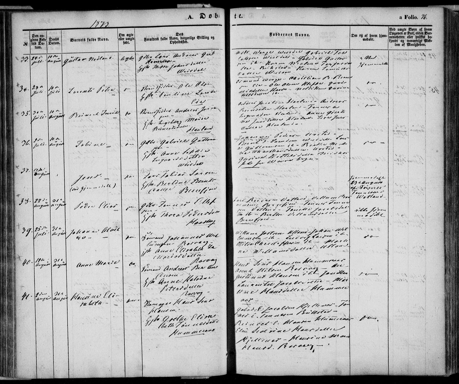 Flekkefjord sokneprestkontor, AV/SAK-1111-0012/F/Fa/Fab/L0004: Parish register (official) no. A 4, 1850-1875, p. 76