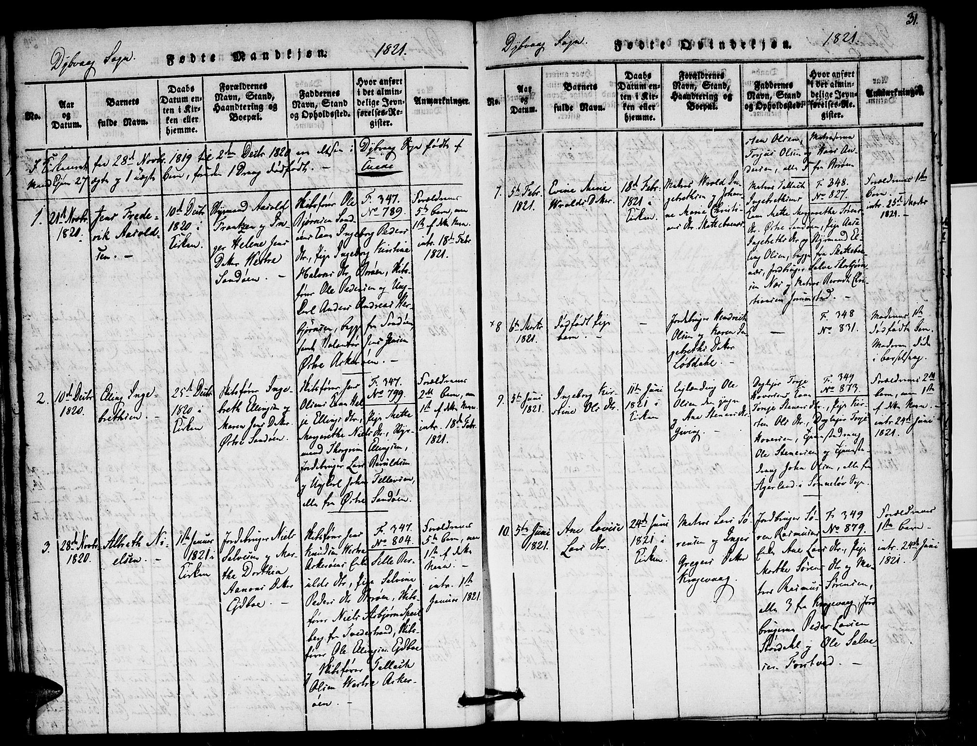 Dypvåg sokneprestkontor, AV/SAK-1111-0007/F/Fa/Faa/L0003: Parish register (official) no. A 3 /1, 1817-1824, p. 31