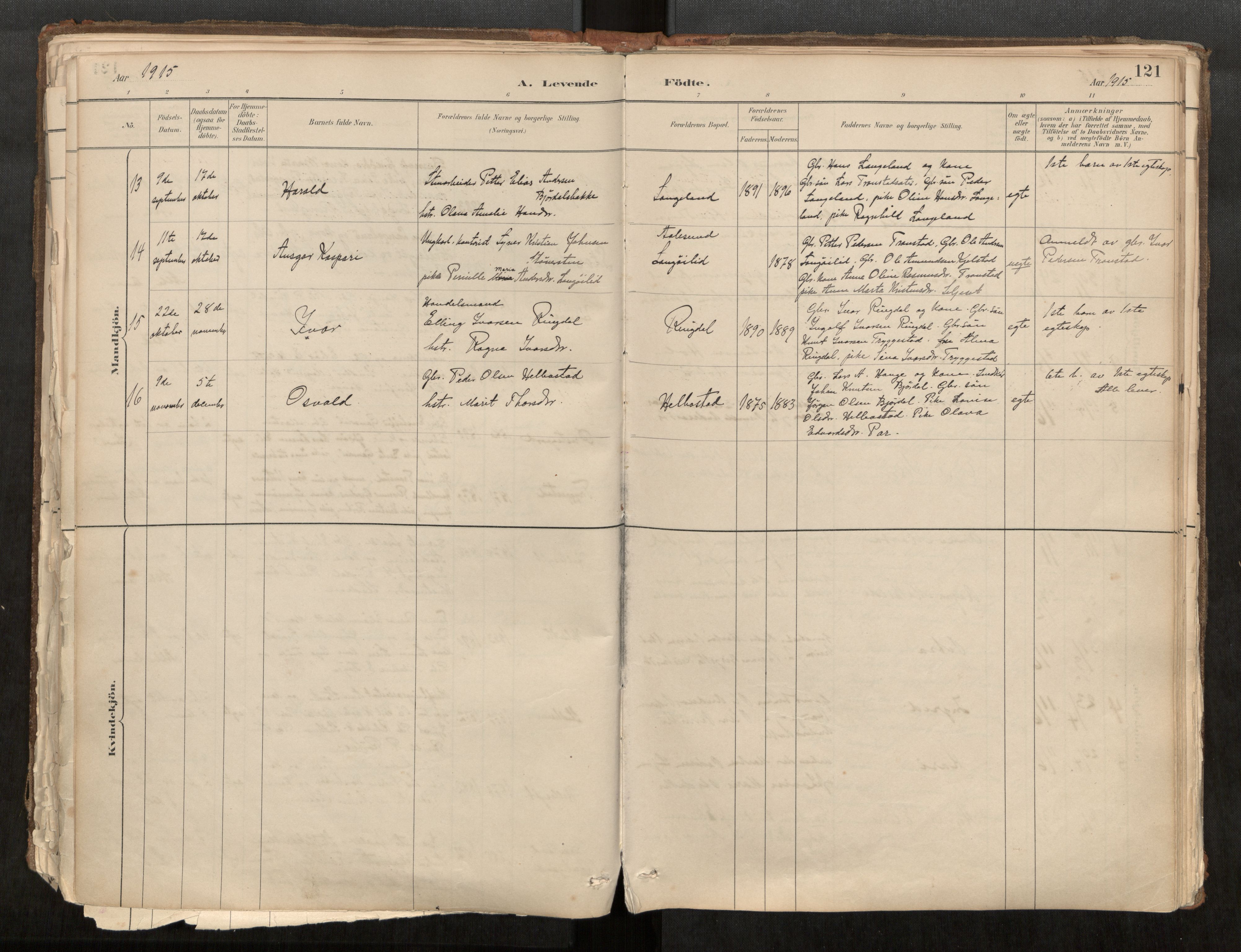 Sunnylven sokneprestkontor, AV/SAT-A-1007: Parish register (official) no. 517A08, 1882-1939, p. 121