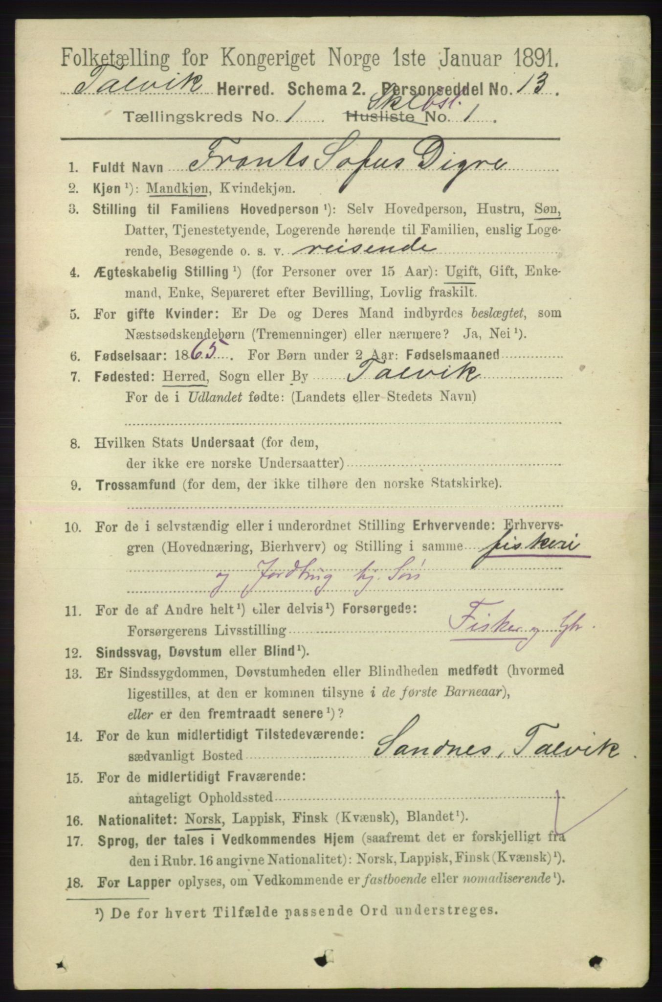 RA, 1891 census for 2013 Talvik, 1891, p. 503