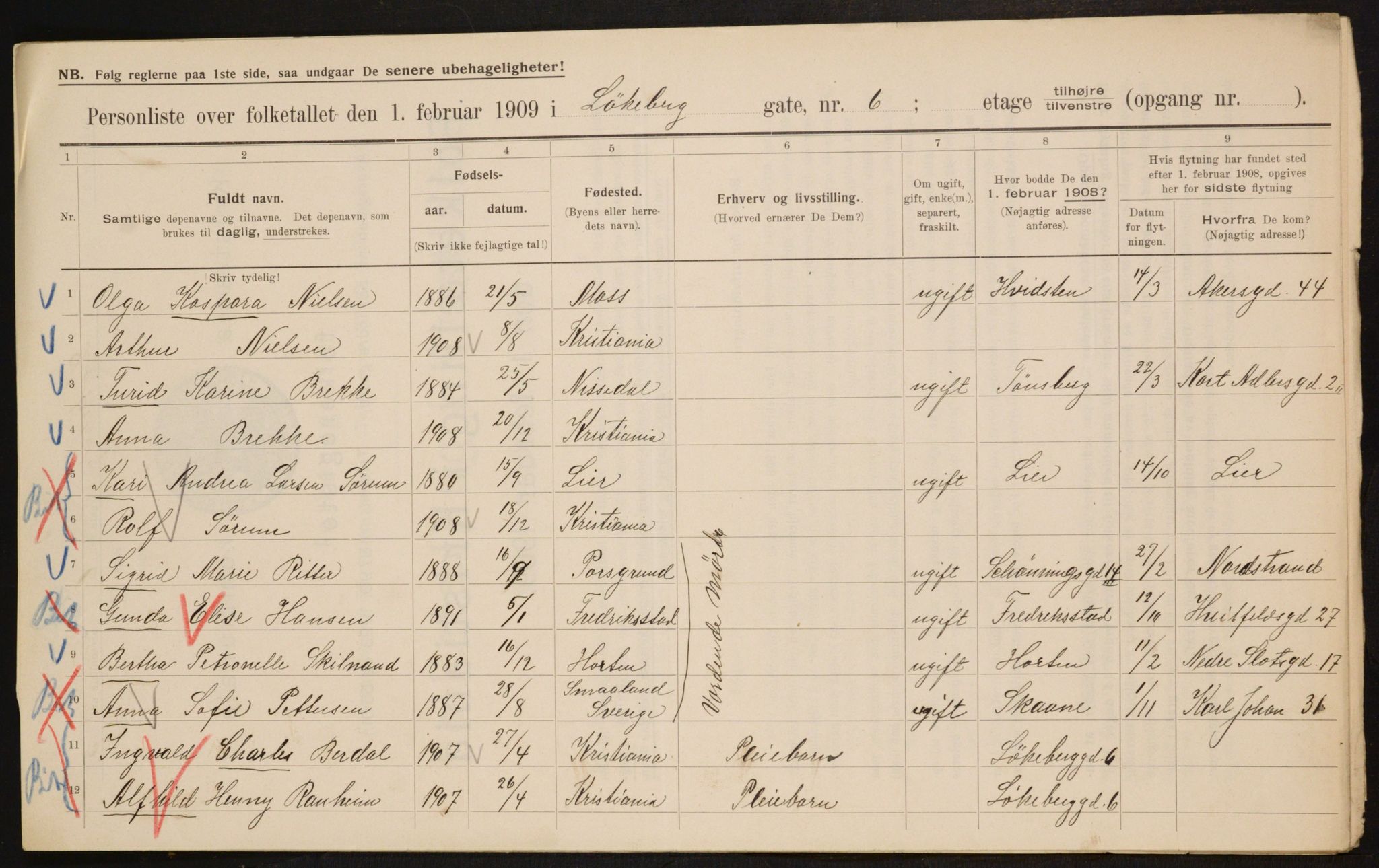 OBA, Municipal Census 1909 for Kristiania, 1909, p. 53260