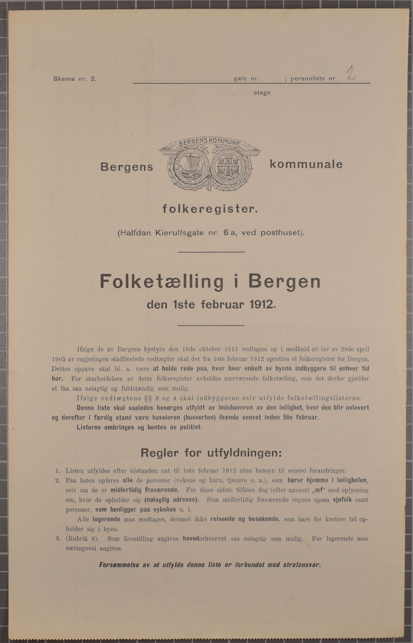 SAB, Municipal Census 1912 for Bergen, 1912, p. 927