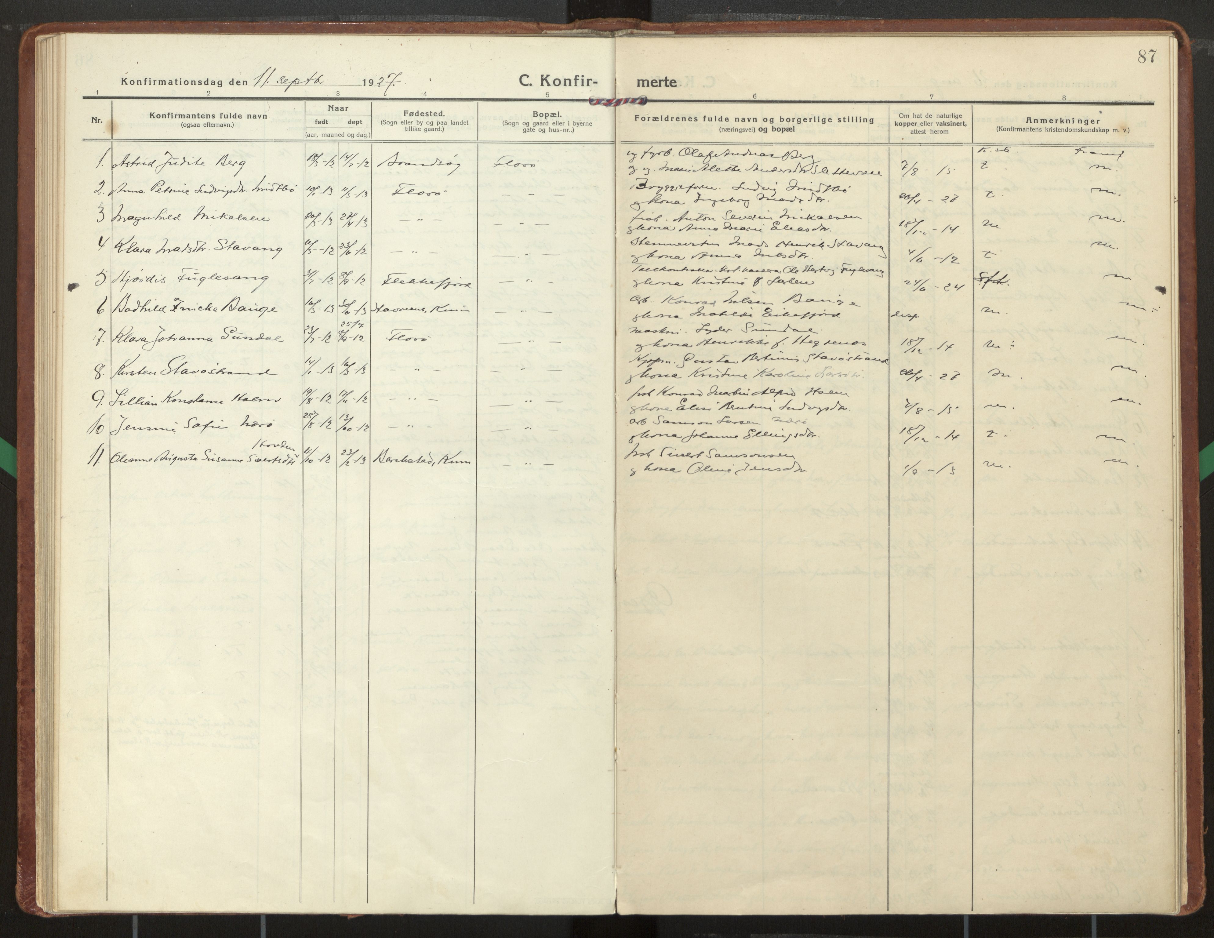 Kinn sokneprestembete, SAB/A-80801/H/Haa/Haac/L0003: Parish register (official) no. C 3, 1917-1934, p. 87