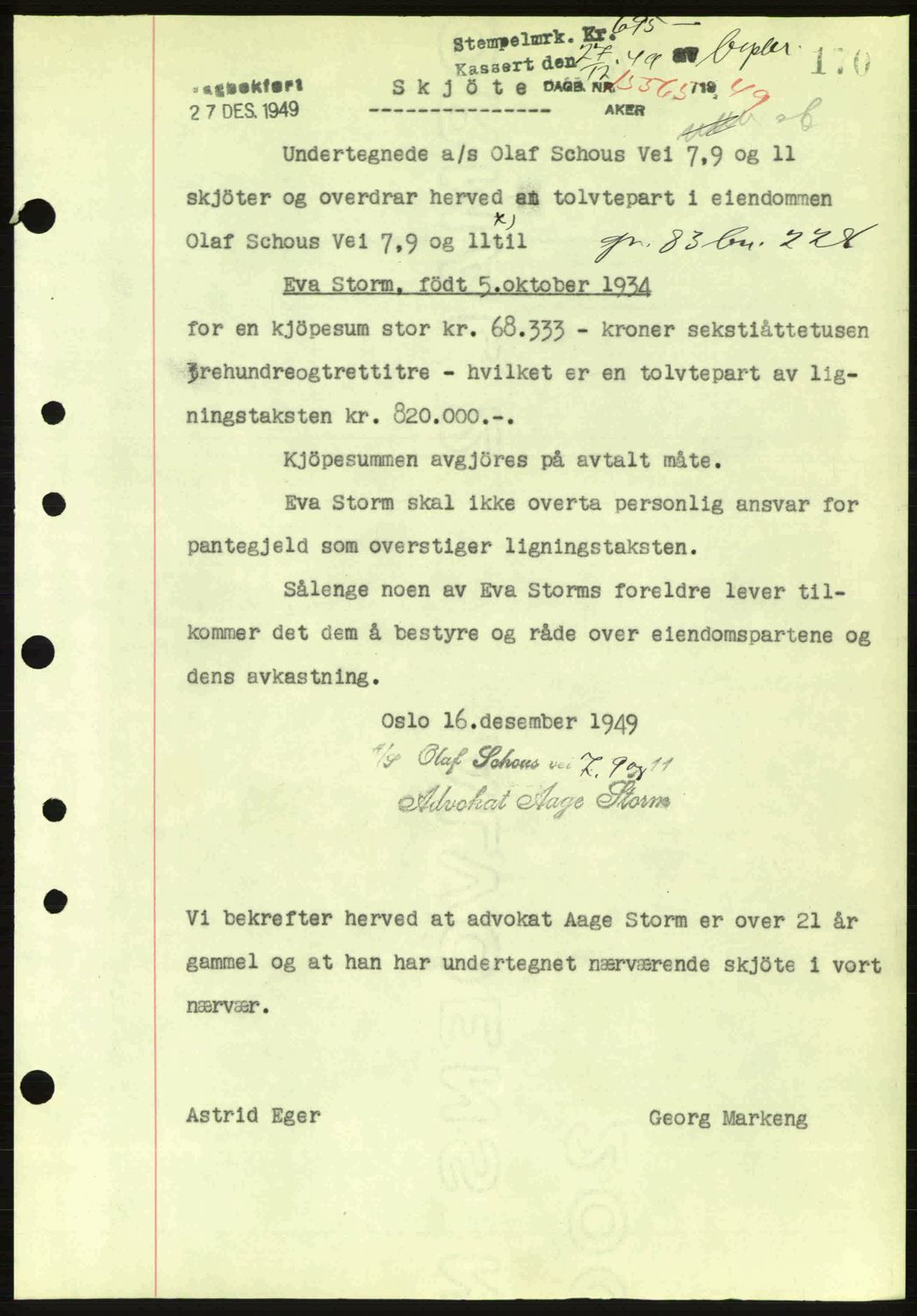 Oslo byskriverembete, AV/SAO-A-10227/G/Gb/Gbd/Gbda/L0017: Mortgage book no. A215, 1949-1950, Diary no: : 15565/1949