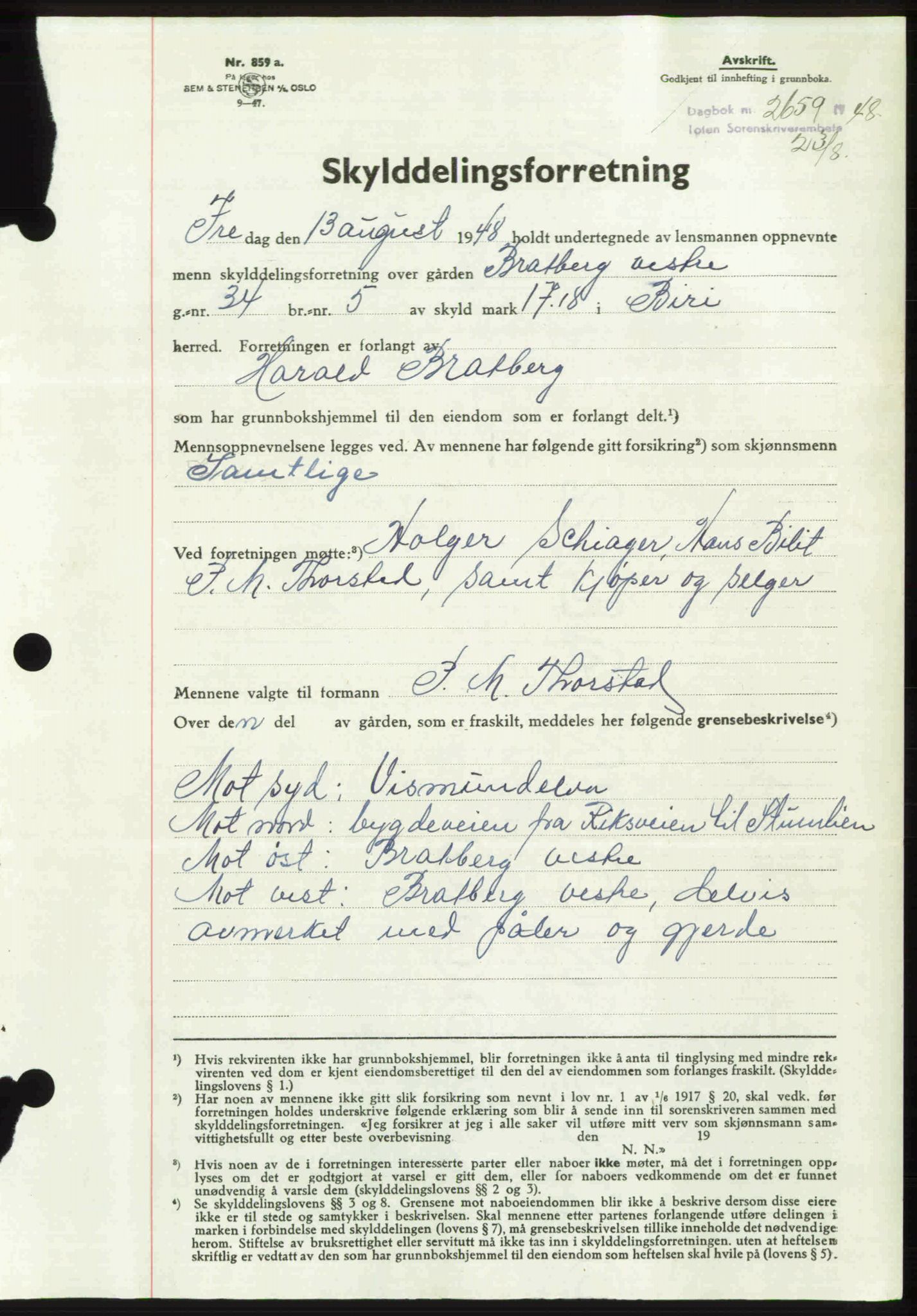 Toten tingrett, SAH/TING-006/H/Hb/Hbc/L0020: Mortgage book no. Hbc-20, 1948-1948, Diary no: : 2659/1948