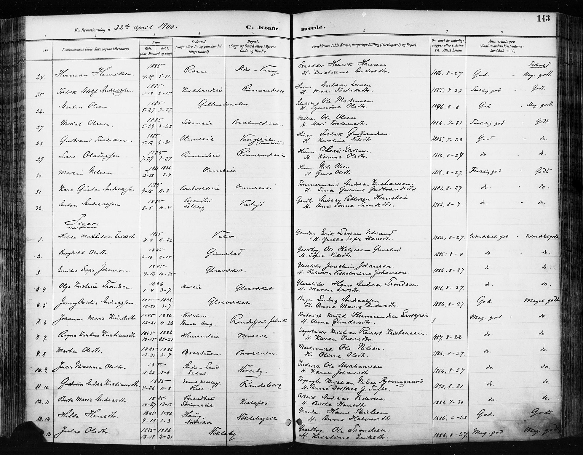 Jevnaker prestekontor, SAH/PREST-116/H/Ha/Haa/L0009: Parish register (official) no. 9, 1891-1901, p. 143