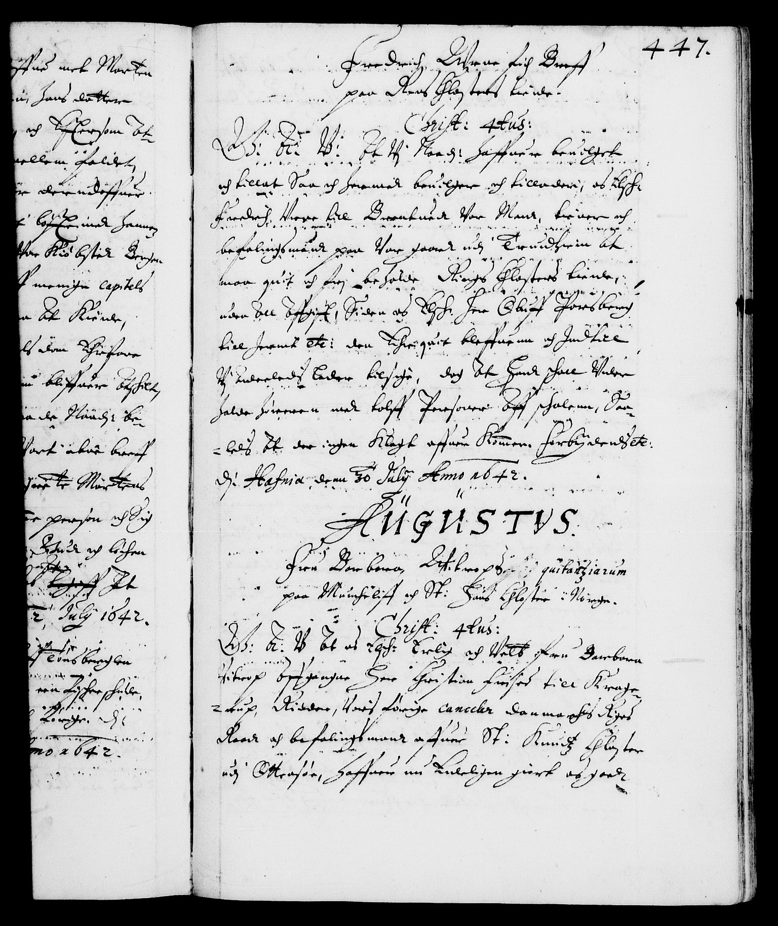 Danske Kanselli 1572-1799, AV/RA-EA-3023/F/Fc/Fca/Fcaa/L0006: Norske registre (mikrofilm), 1637-1642, p. 447a