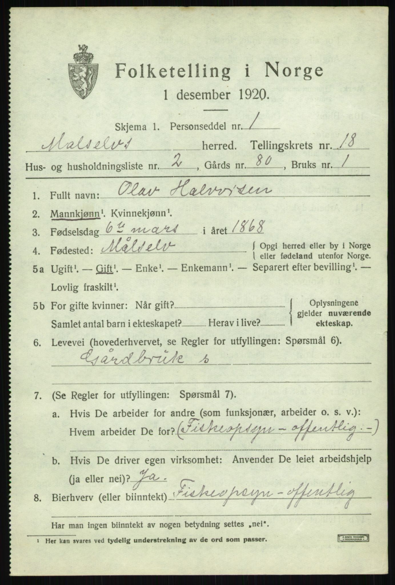 SATØ, 1920 census for Målselv, 1920, p. 8855