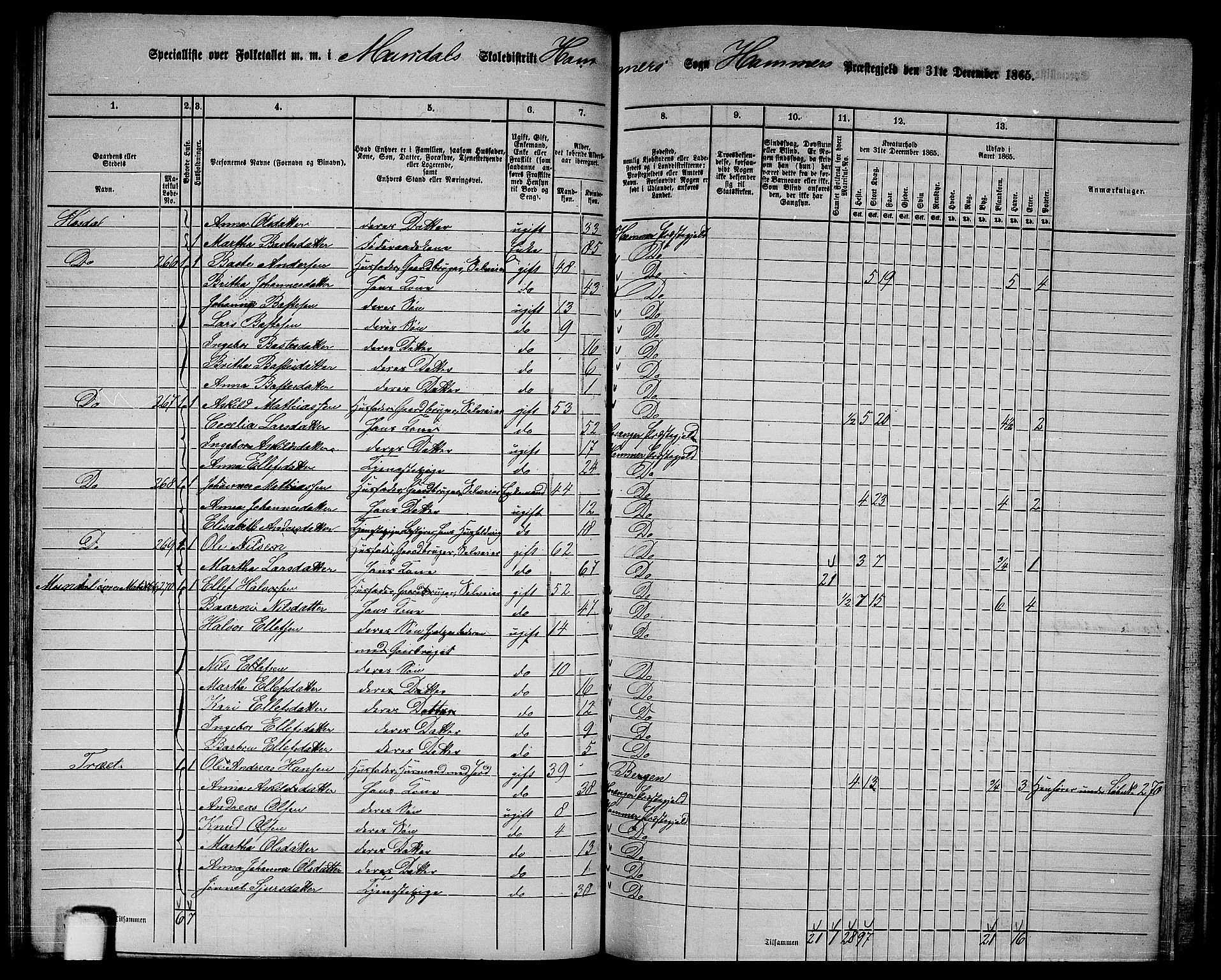 RA, 1865 census for Hamre, 1865, p. 102