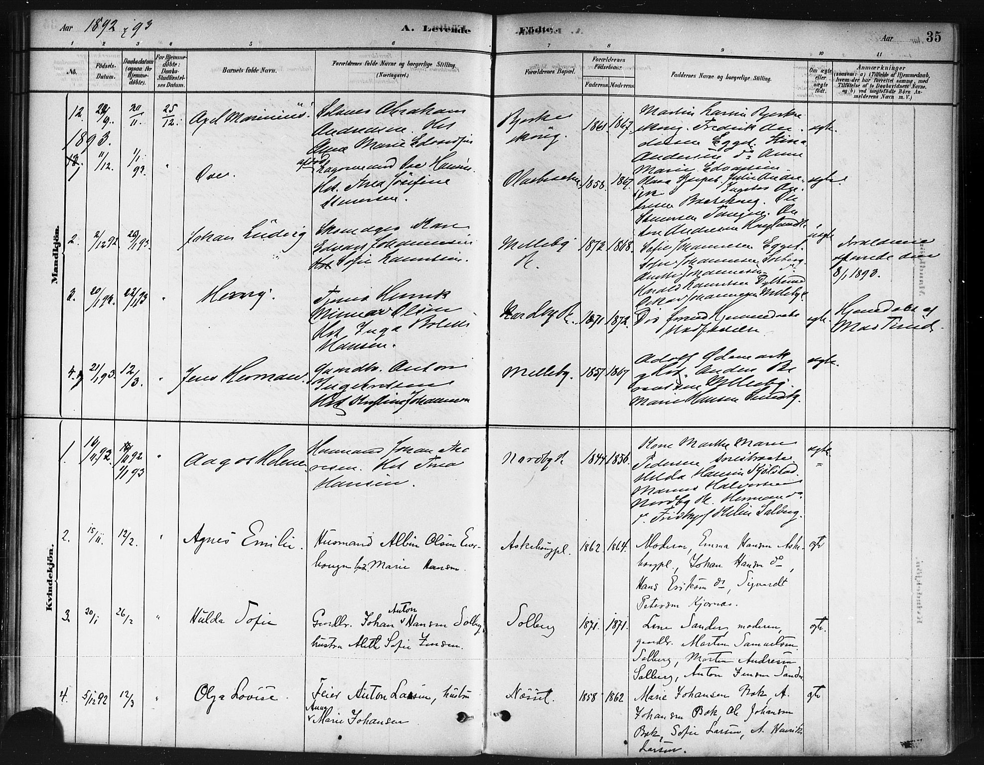 Ås prestekontor Kirkebøker, AV/SAO-A-10894/F/Fb/L0001: Parish register (official) no. II 1, 1881-1895, p. 35