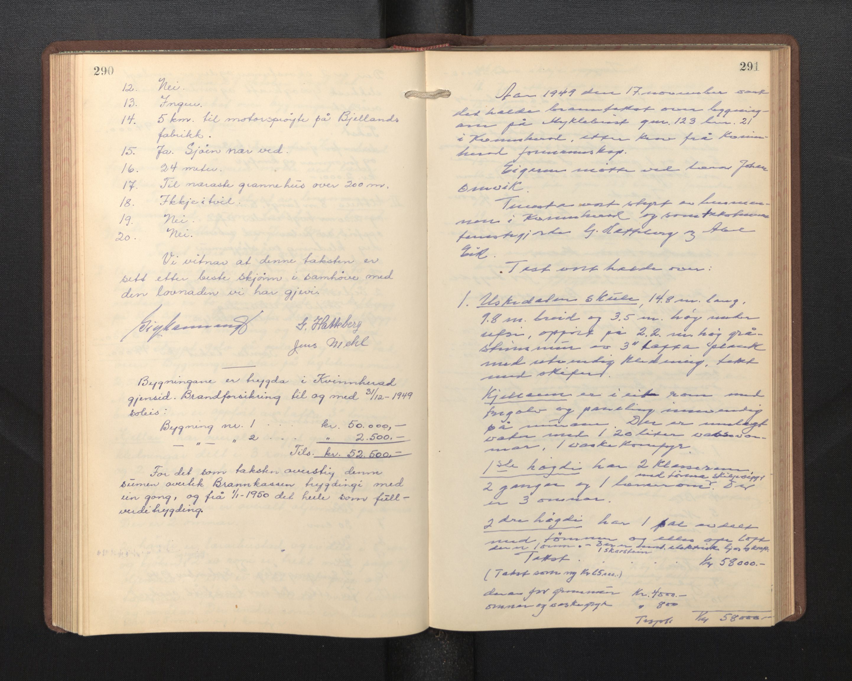 Lensmannen i Kvinnherad, AV/SAB-A-33301/1/0012/L0002: Branntakstprotokoll, 1927-1955, p. 290-291