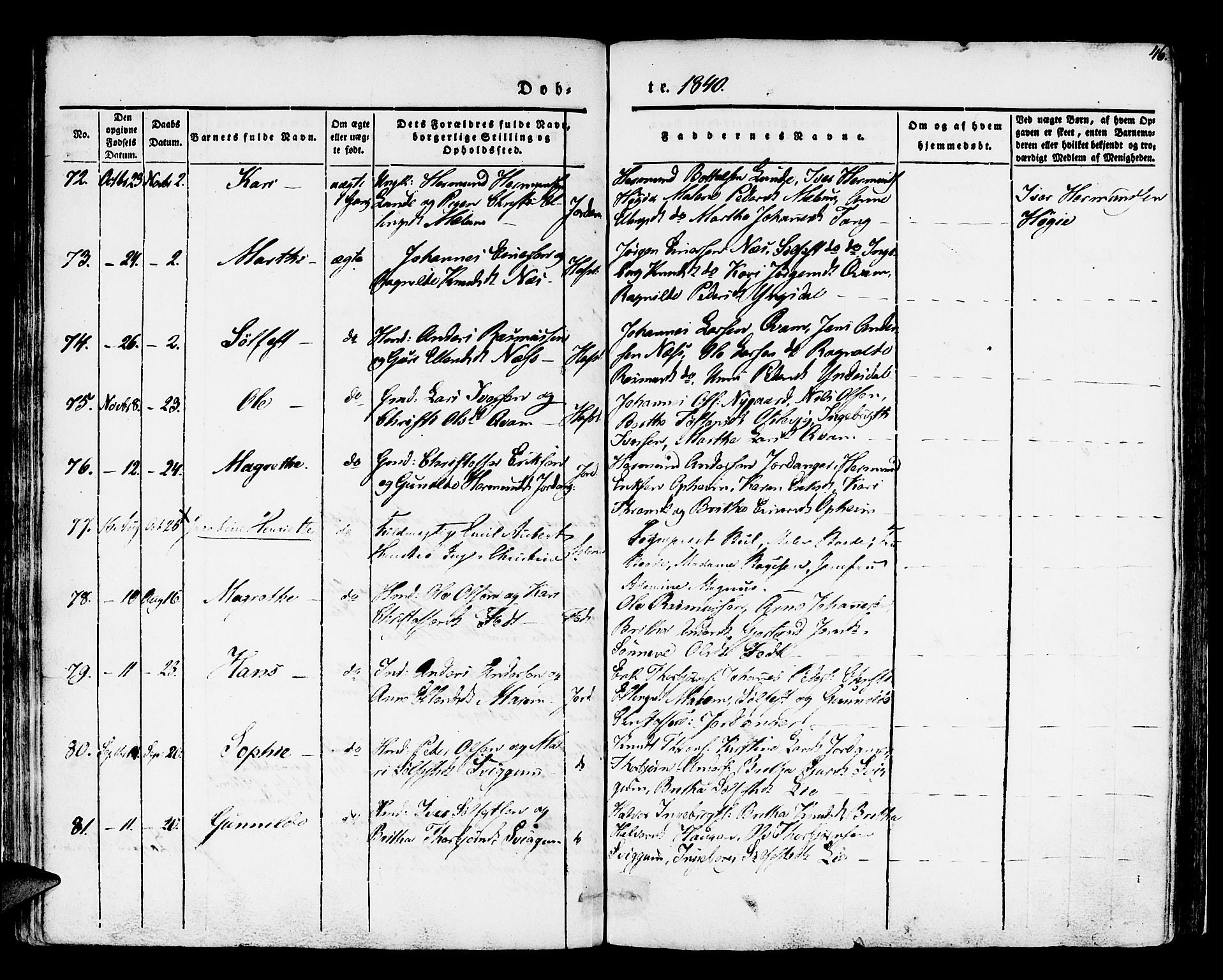 Hafslo sokneprestembete, AV/SAB-A-80301/H/Haa/Haaa/L0005: Parish register (official) no. A 5, 1834-1852, p. 46