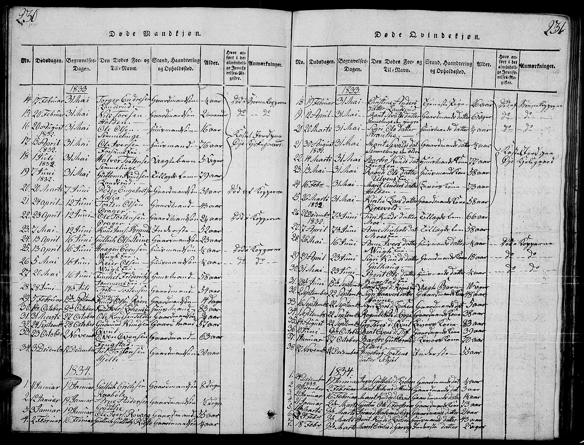 Slidre prestekontor, SAH/PREST-134/H/Ha/Hab/L0001: Parish register (copy) no. 1, 1814-1838, p. 230-231