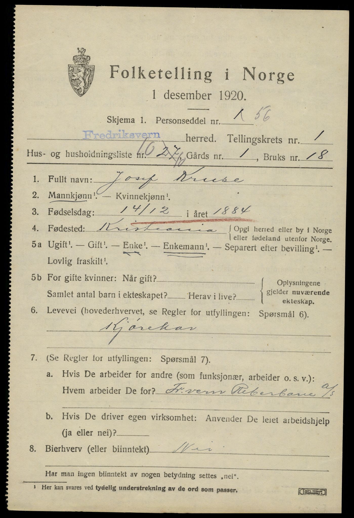 SAKO, 1920 census for Fredriksvern, 1920, p. 561
