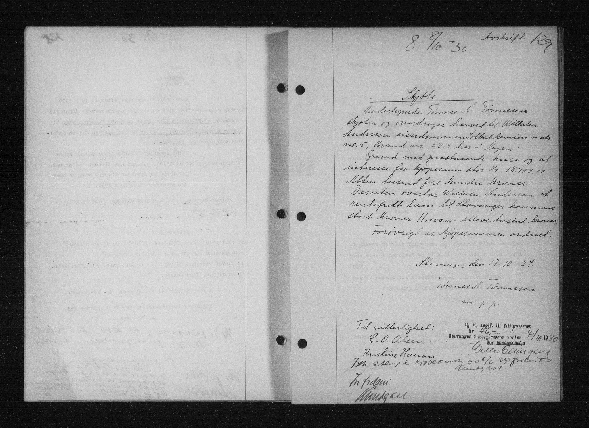 Stavanger byfogd, AV/SAST-A-101408/001/4/41/410/410BB/L0058: Mortgage book no. 48, 1930-1931, Deed date: 08.10.1930