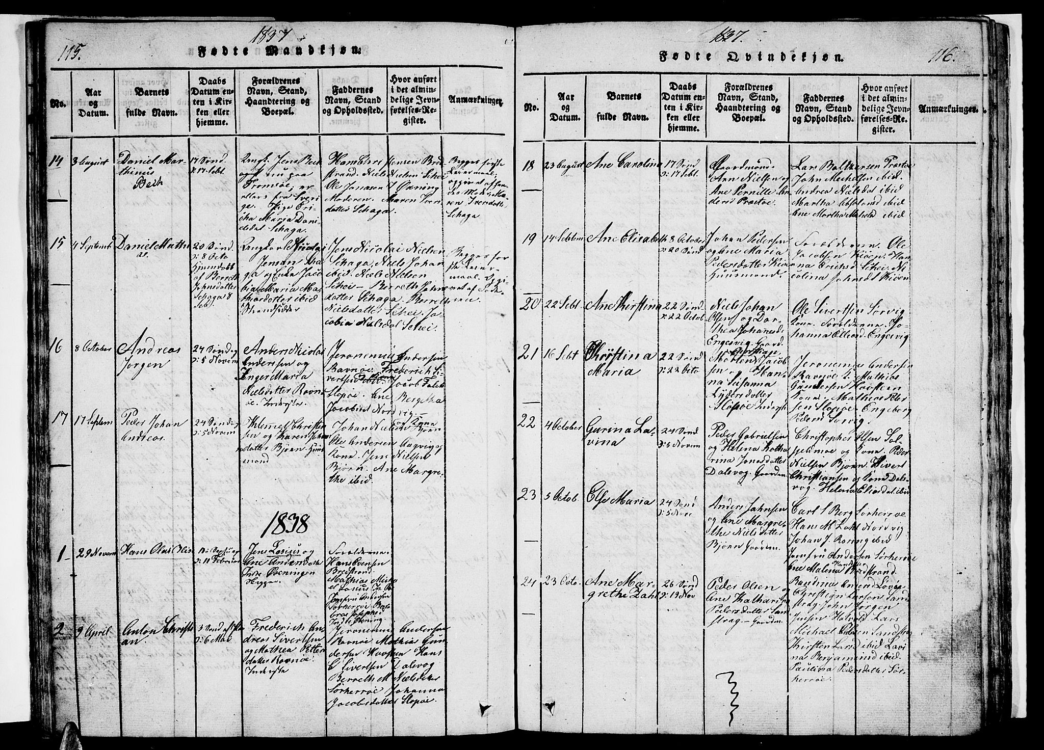 Ministerialprotokoller, klokkerbøker og fødselsregistre - Nordland, AV/SAT-A-1459/834/L0510: Parish register (copy) no. 834C01, 1820-1847, p. 115-116