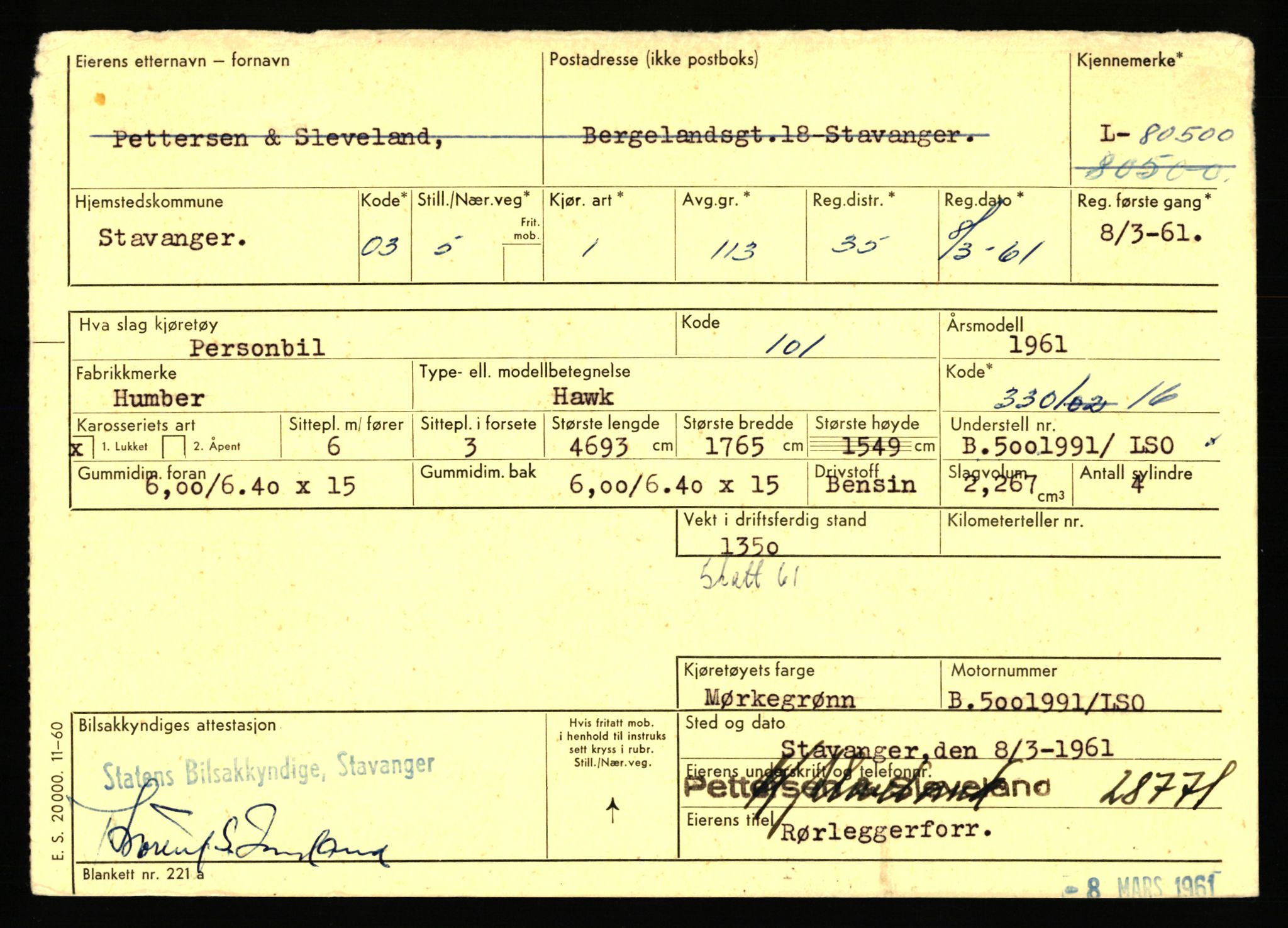 Stavanger trafikkstasjon, AV/SAST-A-101942/0/F/L0071: L-80500 - L-82199, 1930-1971, p. 1