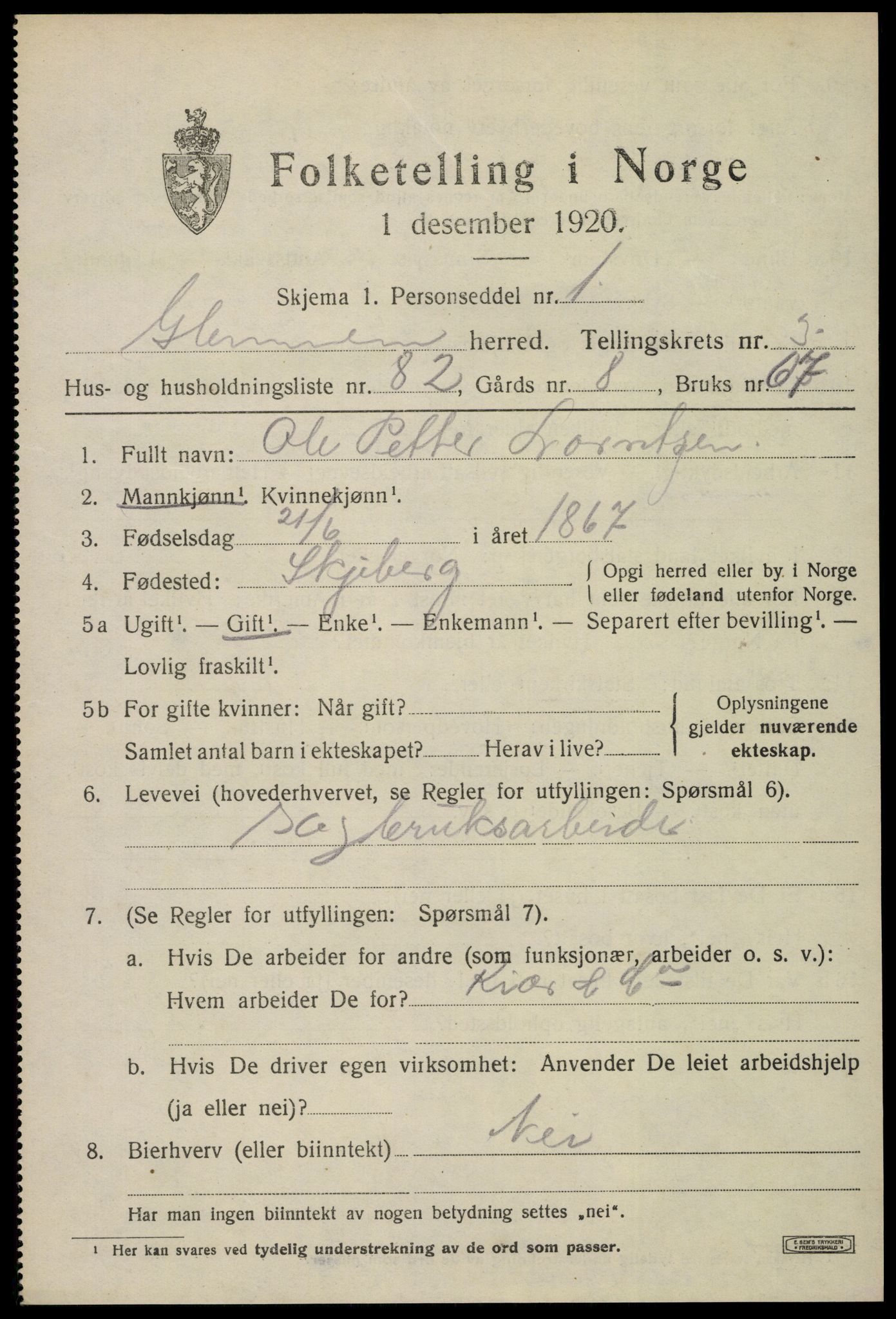 SAO, 1920 census for Glemmen, 1920, p. 7609