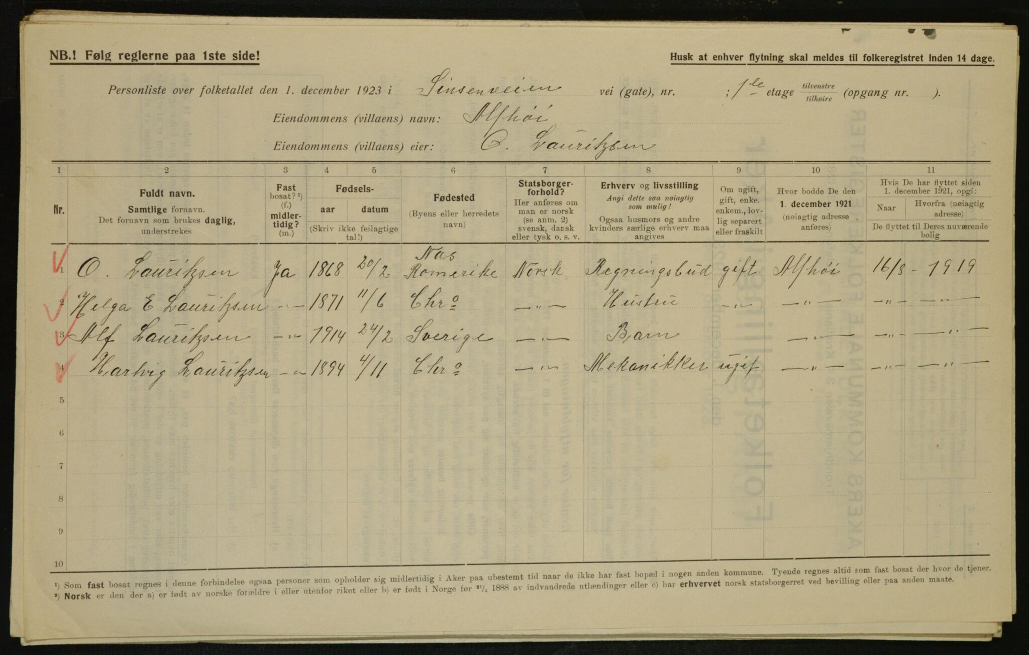 , Municipal Census 1923 for Aker, 1923, p. 30301