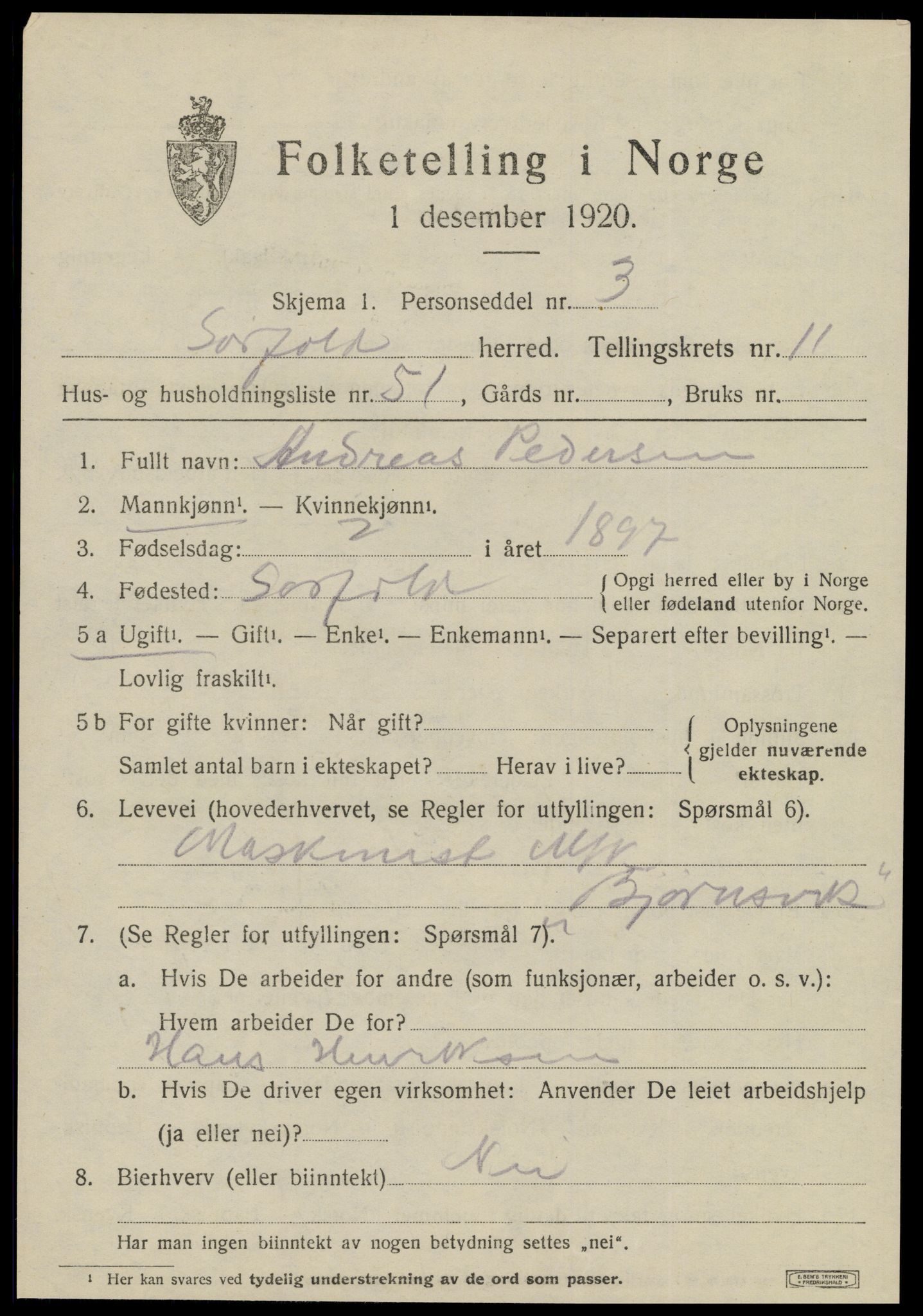 SAT, 1920 census for Sørfold, 1920, p. 6201