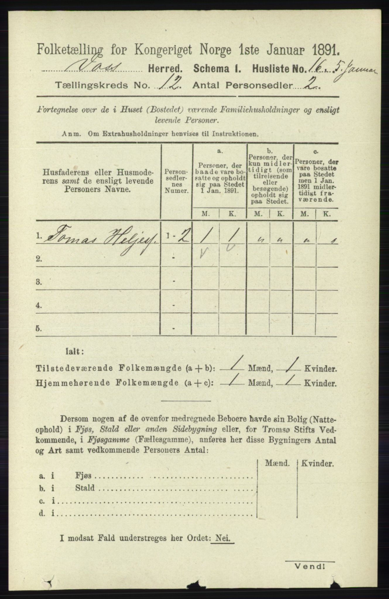 RA, 1891 census for 1235 Voss, 1891, p. 6431