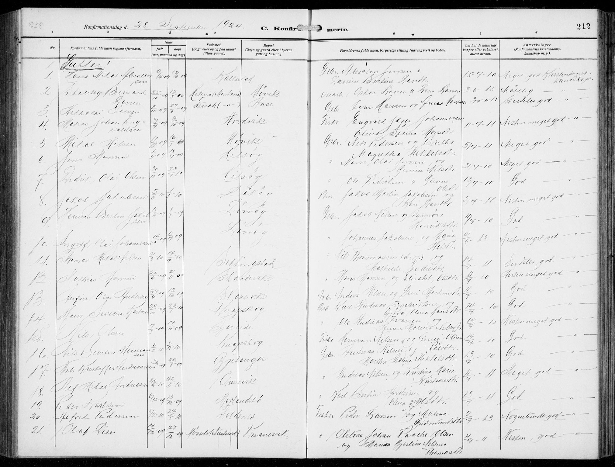 Fjell sokneprestembete, SAB/A-75301/H/Hab: Parish register (copy) no. A  6, 1918-1936, p. 212