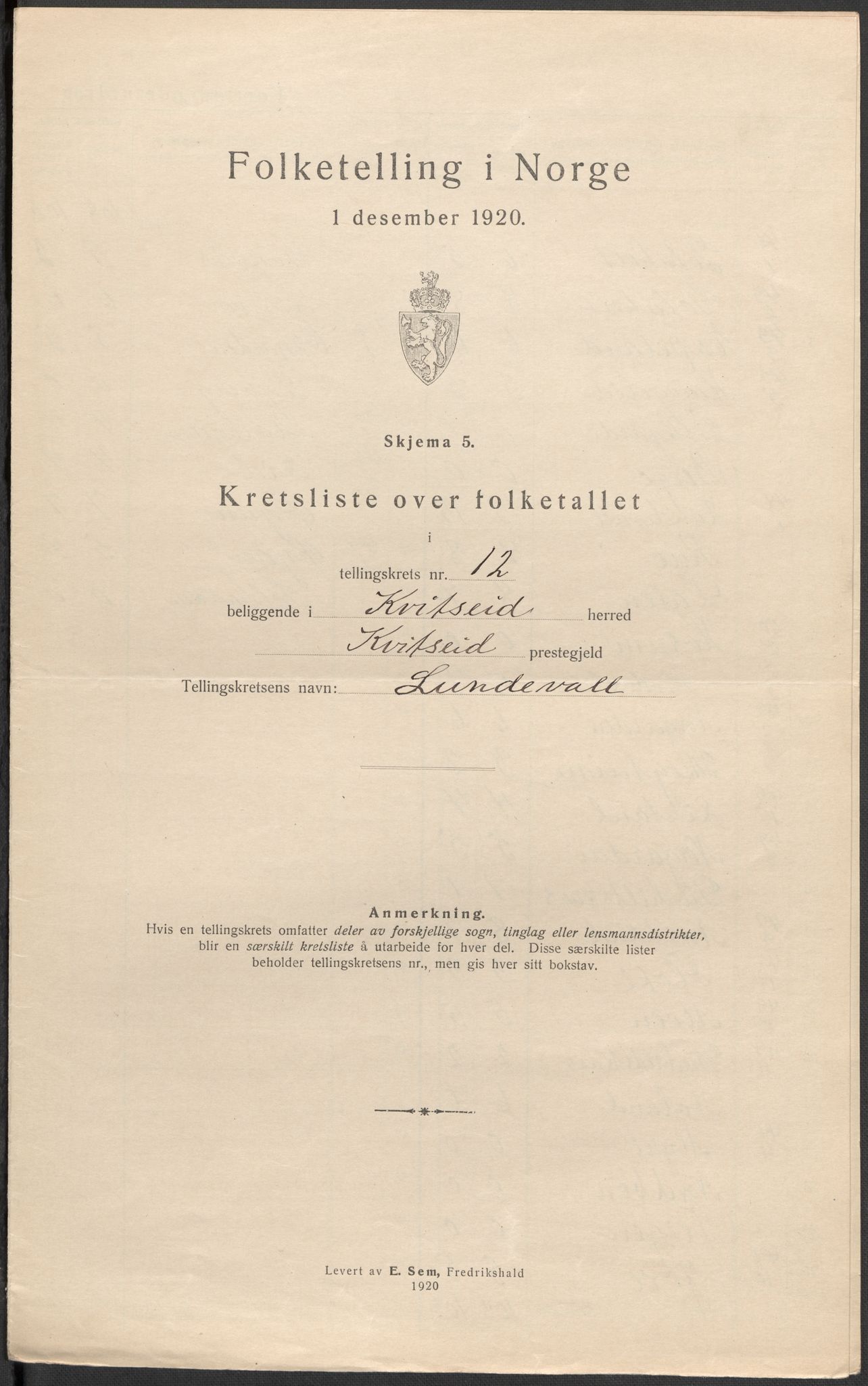 SAKO, 1920 census for Kviteseid, 1920, p. 37