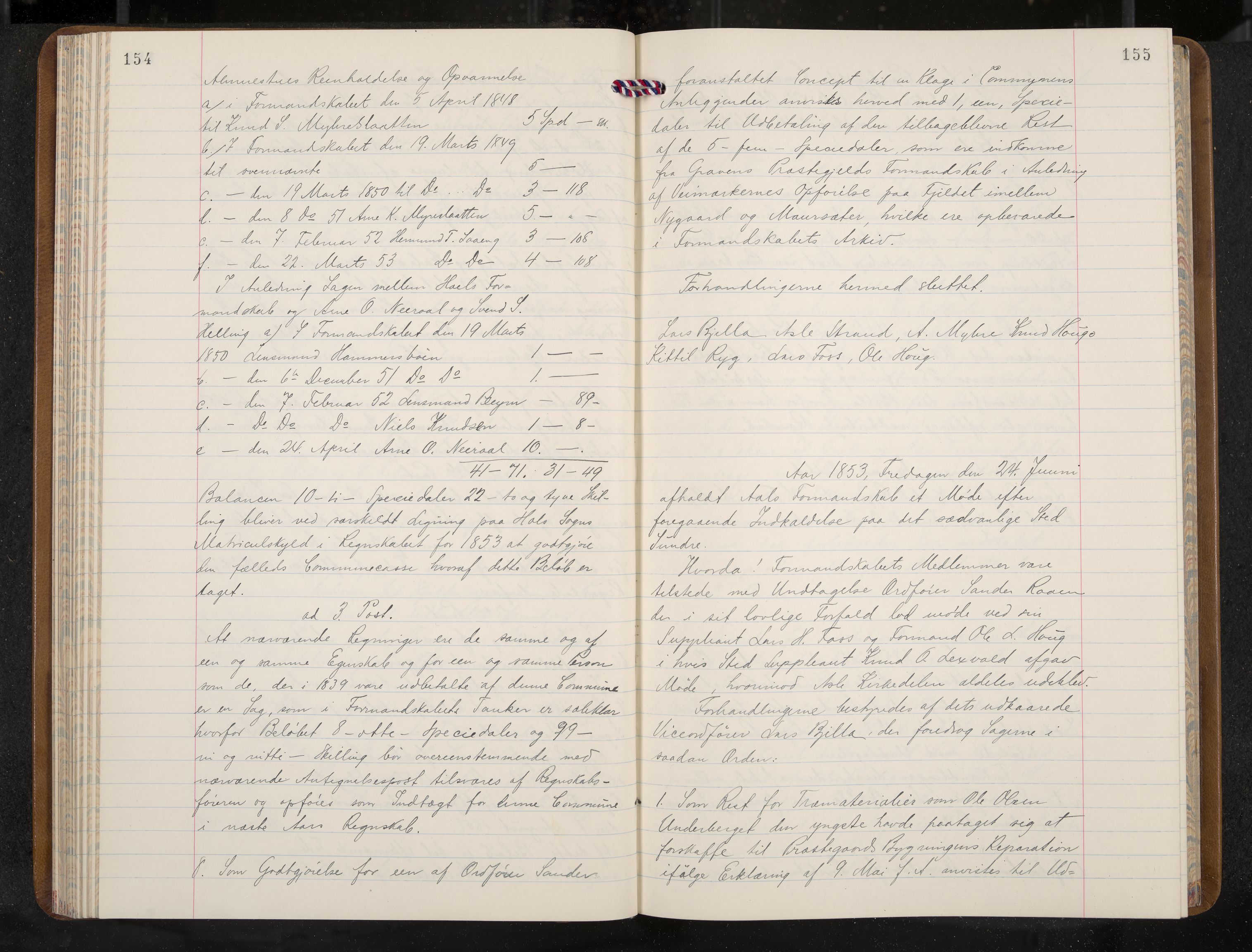 Ål formannskap og sentraladministrasjon, IKAK/0619021/A/Aa/L0002: Utskrift av møtebok, 1846-1857, p. 154-155