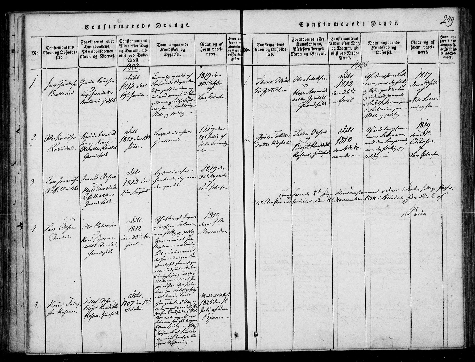 Lårdal kirkebøker, SAKO/A-284/F/Fb/L0001: Parish register (official) no. II 1, 1815-1860, p. 249