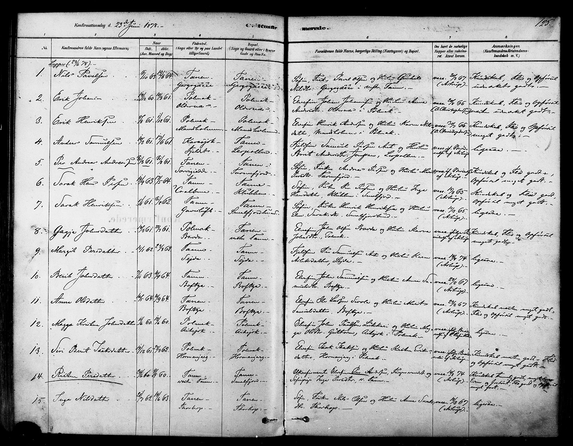 Tana sokneprestkontor, SATØ/S-1334/H/Ha/L0004kirke: Parish register (official) no. 4, 1878-1891, p. 125